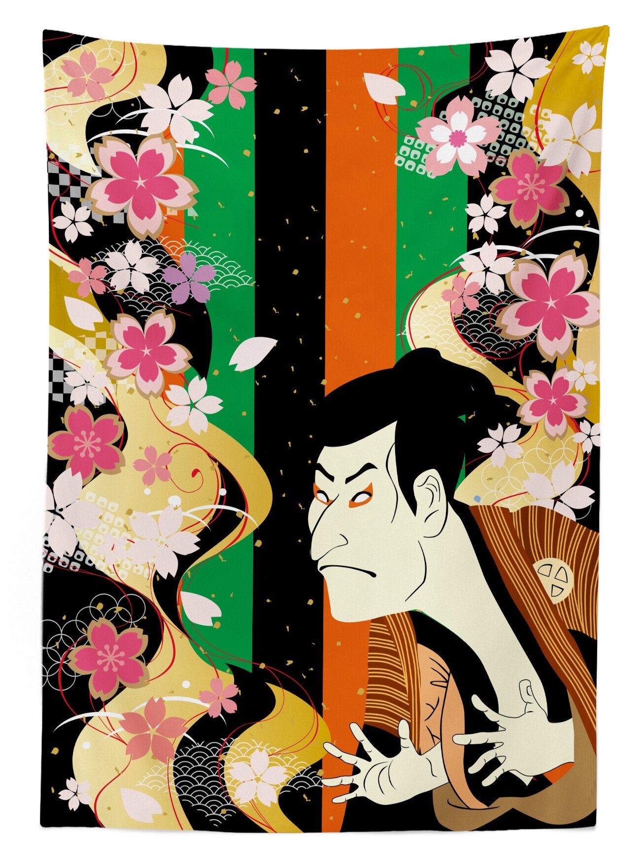 Abakuhaus Kabuki-Maske Tischdecke den geeignet Klare Außen Schauspieler Waschbar Sakura-Blüten Farbfest Farben, Für Bereich