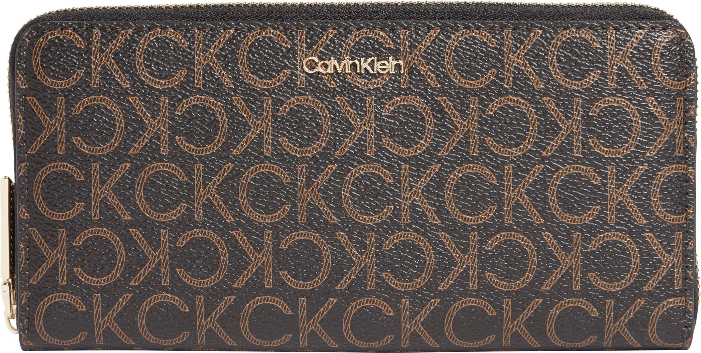 Calvin Klein Geldbörse Wallet Large Brown Mono Mix, mit Allover Logo Print