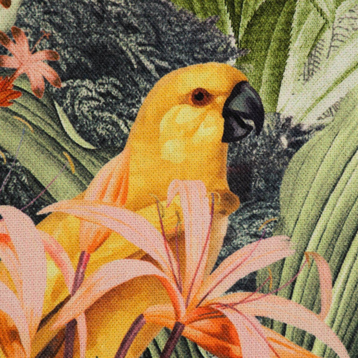 SCHÖNER LEBEN. Stoff Dekostoff Halbpanama Garden of Eden Panel Palmen Vögel 1Stk 140x140cm, Digitaldruck