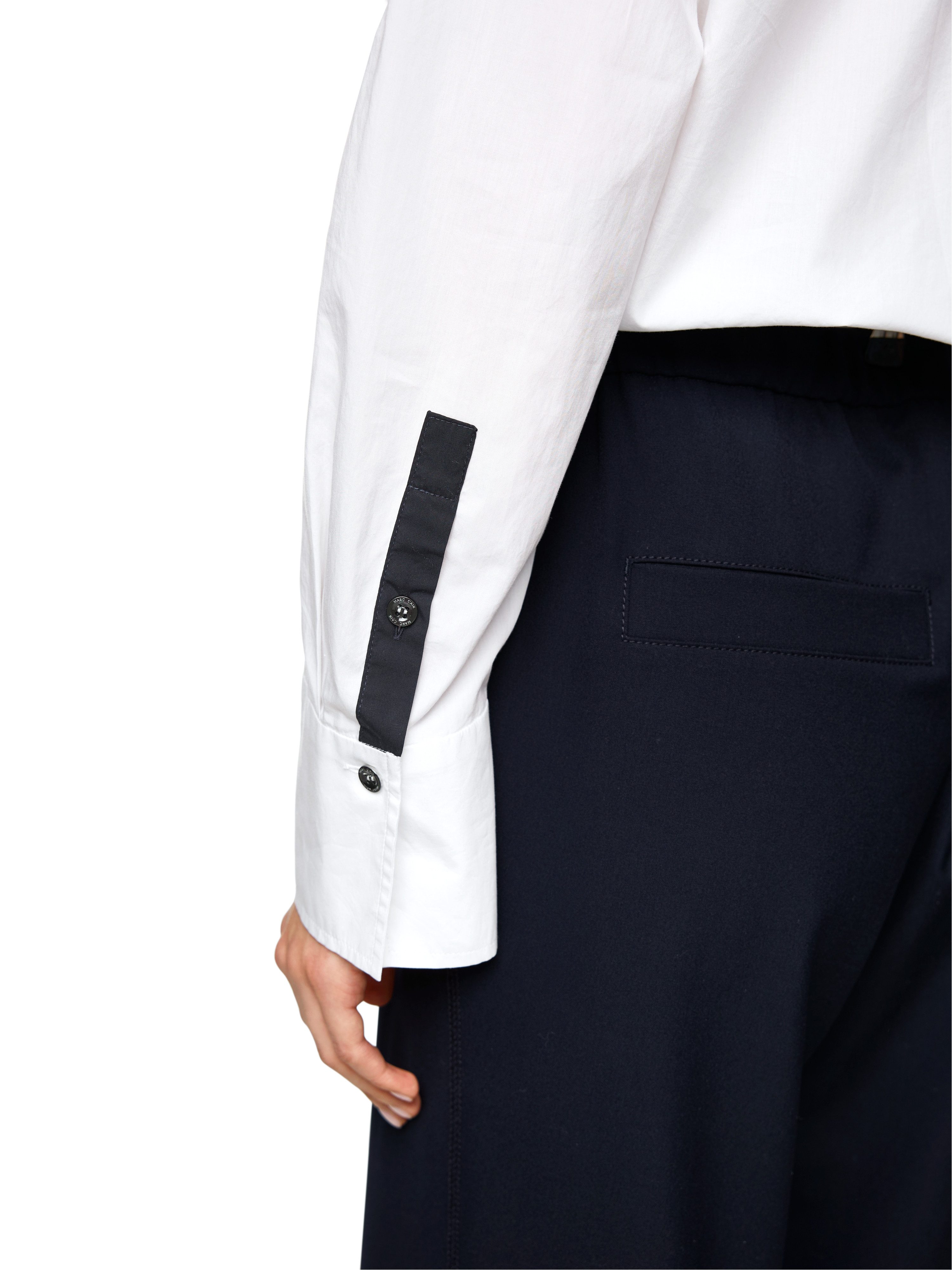 Marc Cain Langarmbluse Logomania Premium Damenmode verkürzte Form, Gummibund am Saum