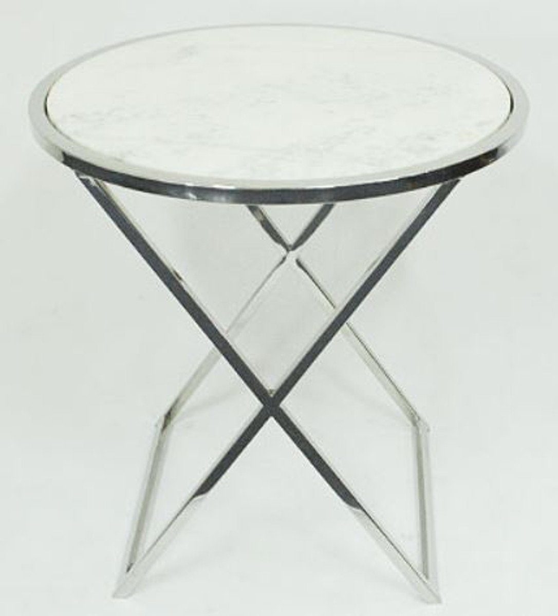 Casa Padrino Beistelltisch Beistelltisch Silber / Weiß Ø 61 x H. 61 cm - Beistelltisch mit weißer Marmorplatte