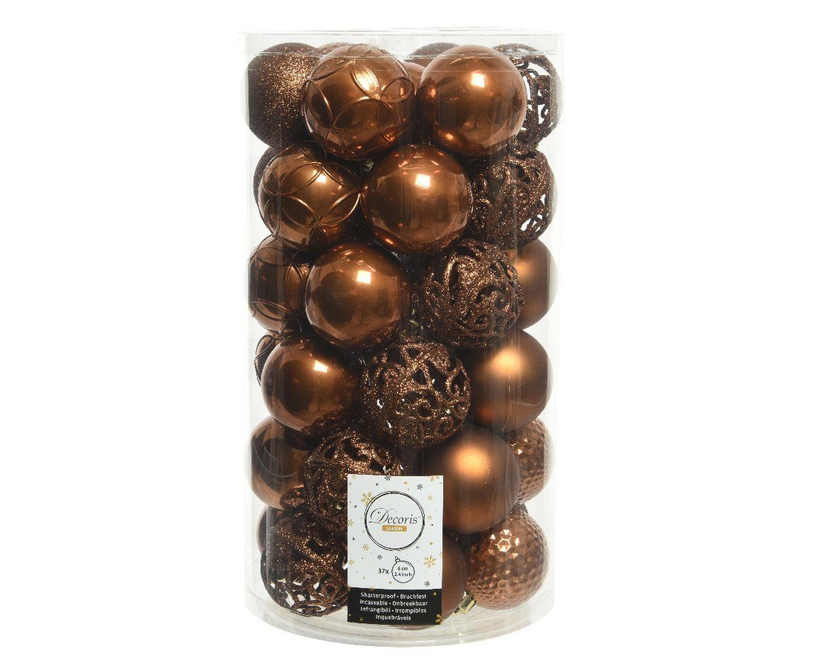 Kaemingk Weihnachtsbaumkugel, Weihnachtskugeln Kunststoff 6cm Ornamente Mix 37er Set - Zimt
