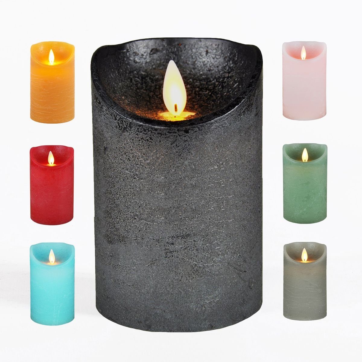 JACK LED-Kerze LED Echtwachskerze Kerze 10 / 12,5 / 15 cm Timer Ø 7,5cm Wachskerze (1-tlg), große Farb- und Größenauswahl, Echtwachskerzen mit Timerfunktion Anthrazit