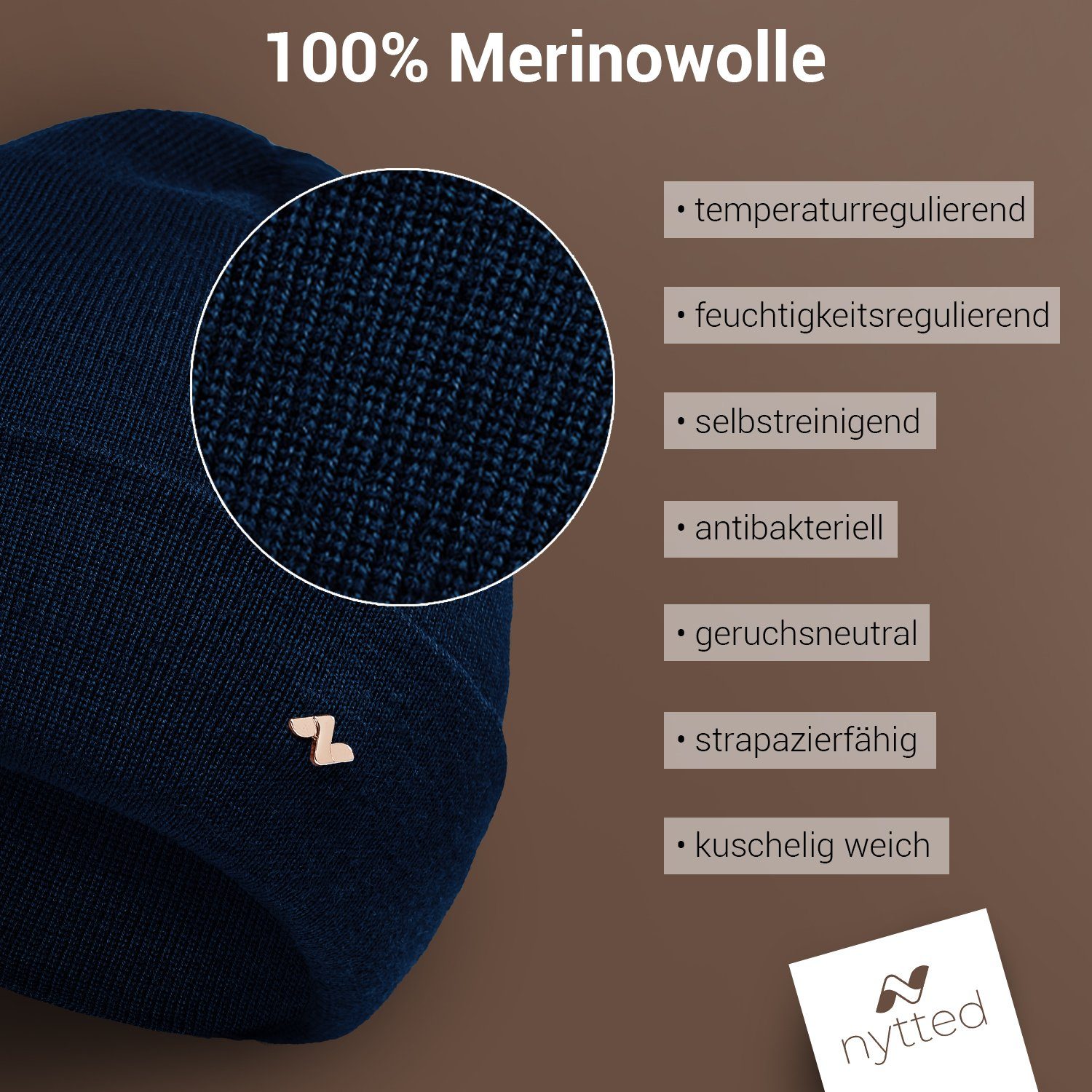 NYTTED® Beanie - 100% - Wintermütze dunkelblau Germany Herren Made & Merino-Wolle - in für Damen
