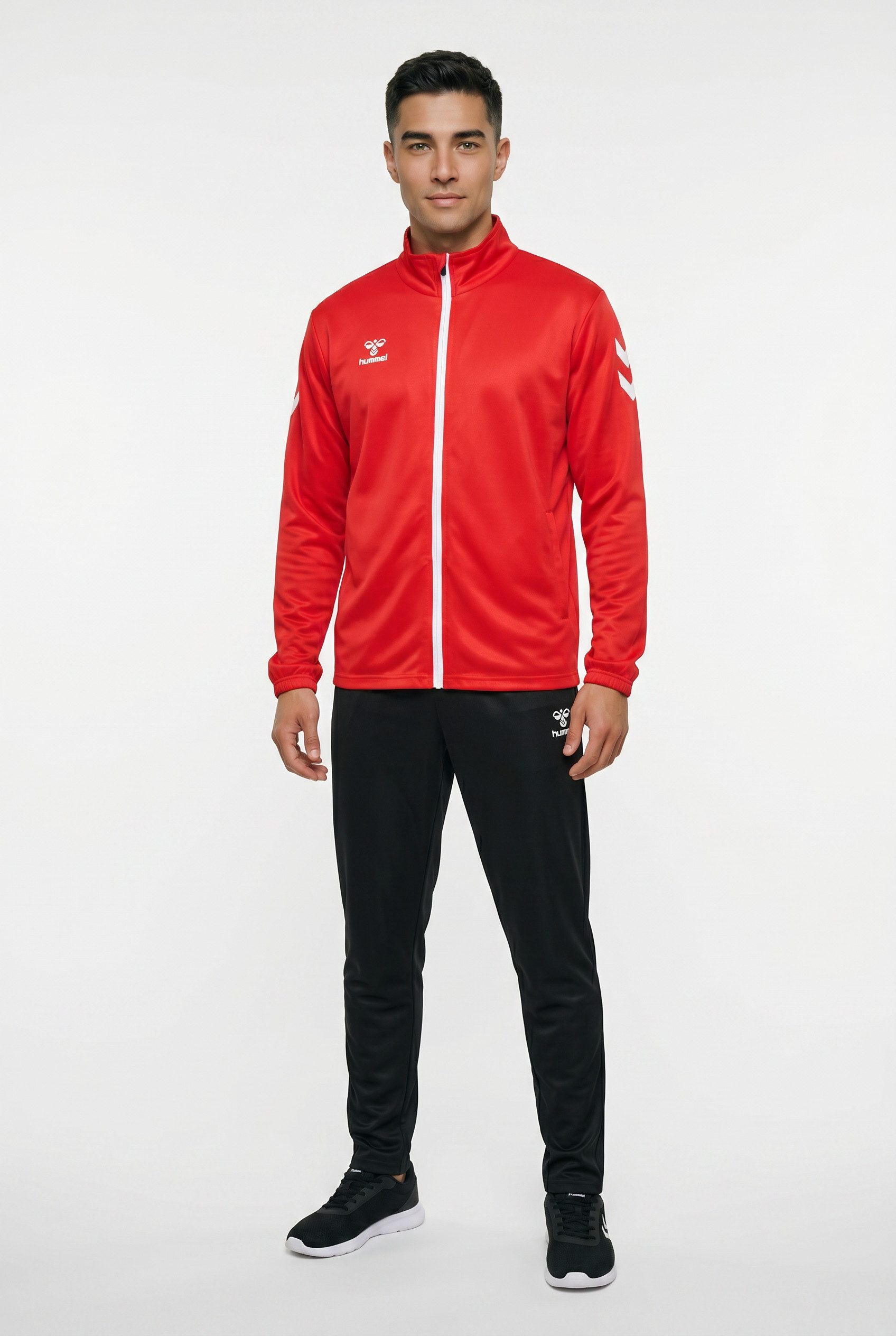 hummel Trainingsanzug HMLLOGO SUIT (2-tlg), zweiteiliges Set, ohne Kapuze, aus Polyester