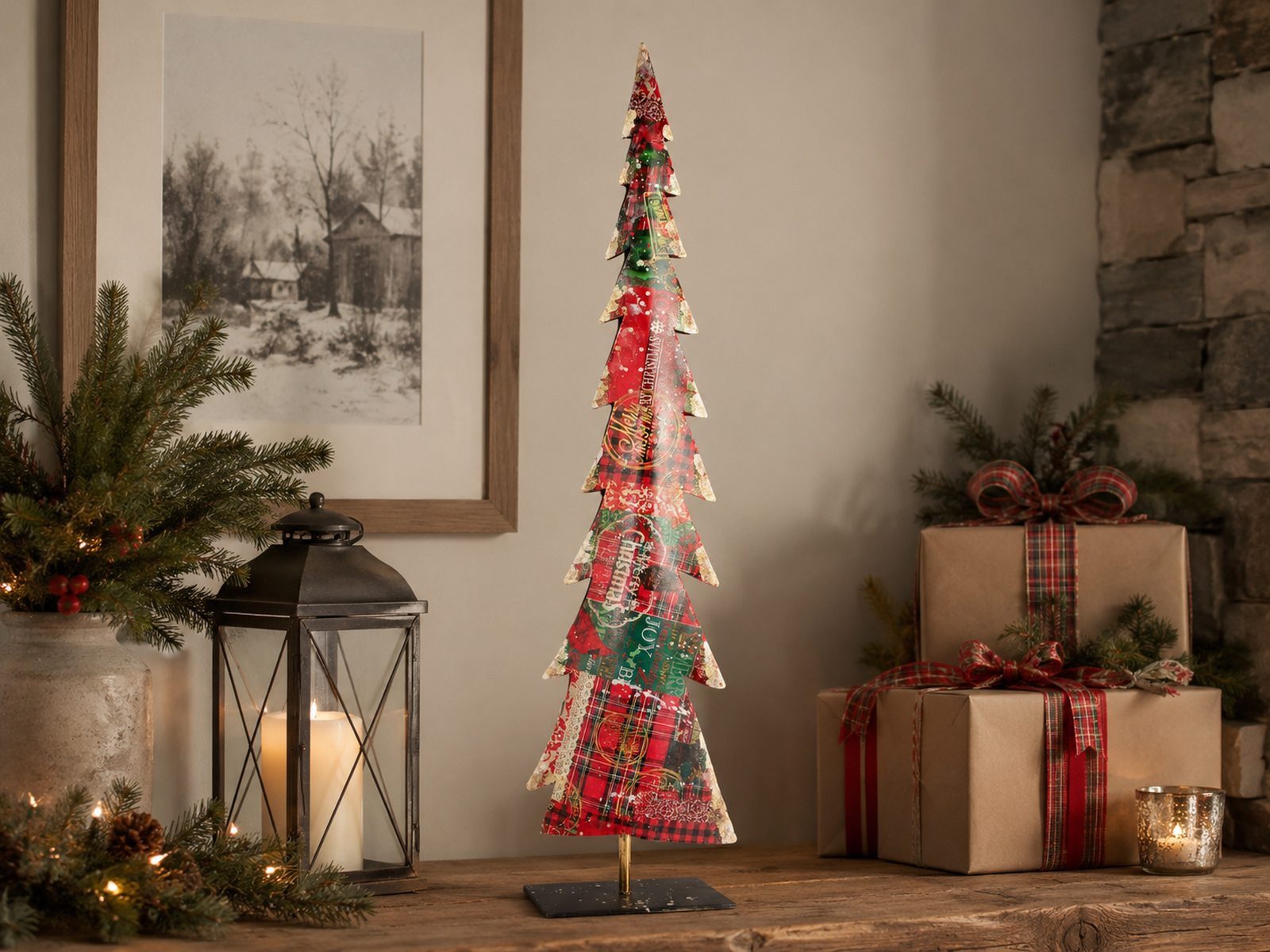 RIFFELMACHER & WEINBERGER Christbaumschmuck Metall Weihnachtsbaum stehend, Rot Grün, 16,5×67 – Bild 3 von 5