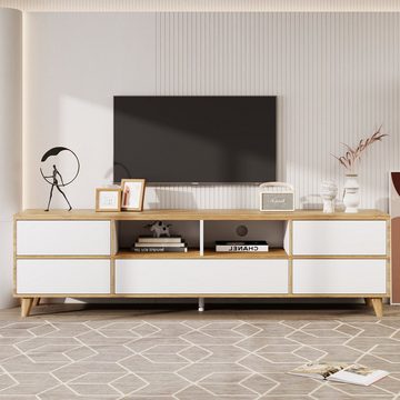 REDOM TV-Schrank Lowboard (Wohnzimmermöbel in Weiß und Holzfarben) Fächern und Türen im natürlichen Landhausstil.