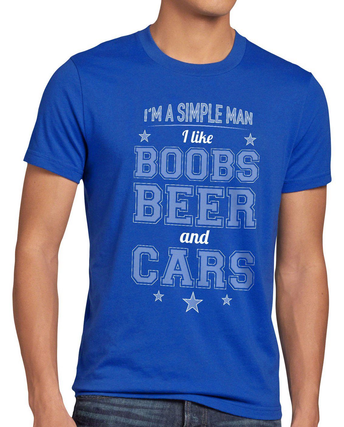Man bier Simple tuning beer boobs titten auto funshirt style3 Print-Shirt Herren T-Shirt blau car spruch