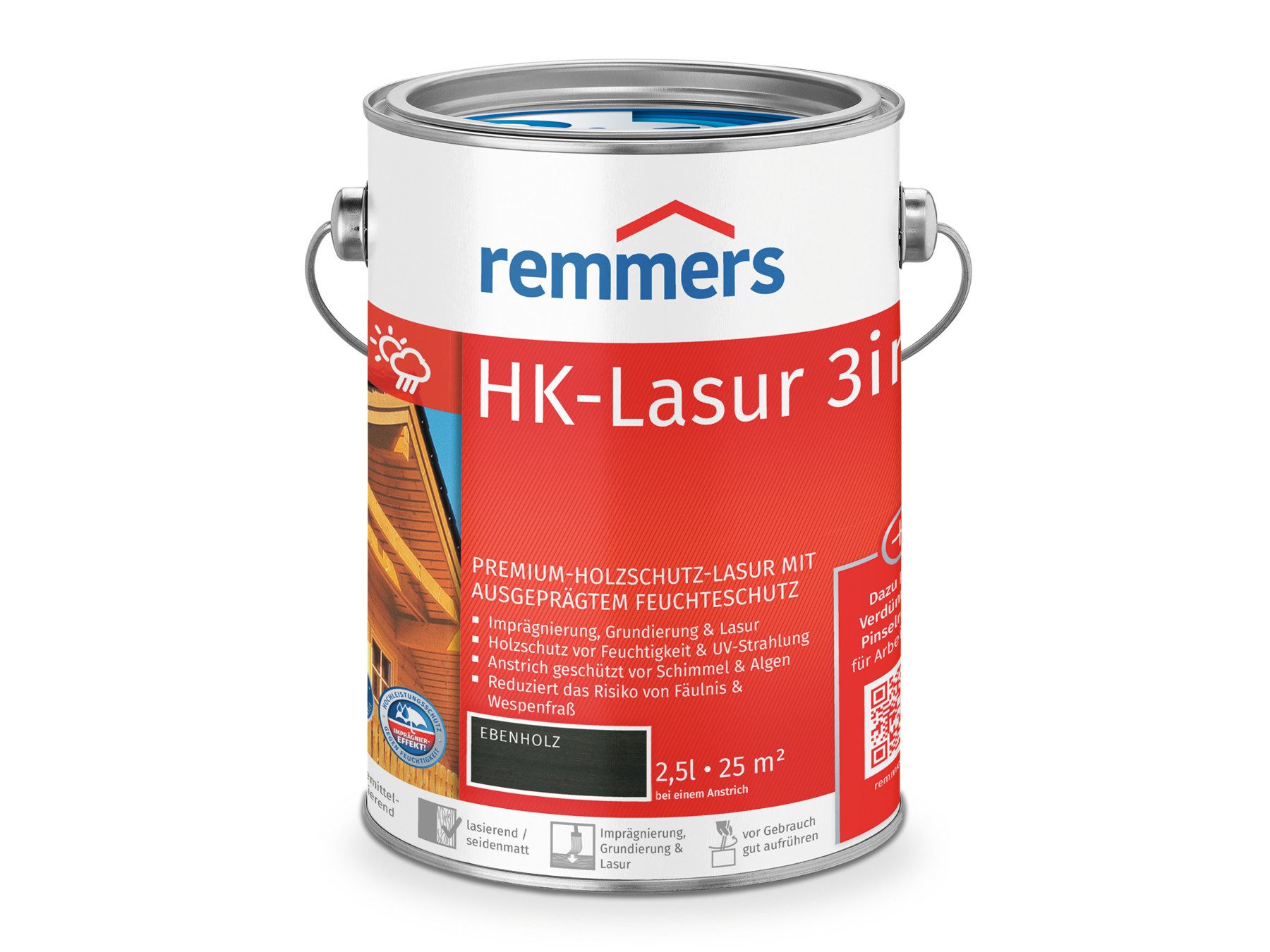 Remmers Holzschutzlasur HK-Lasur 3in1 2,5 Liter, 3facher Holzschutz mit Imprägnierung + Grundierung + Lasur