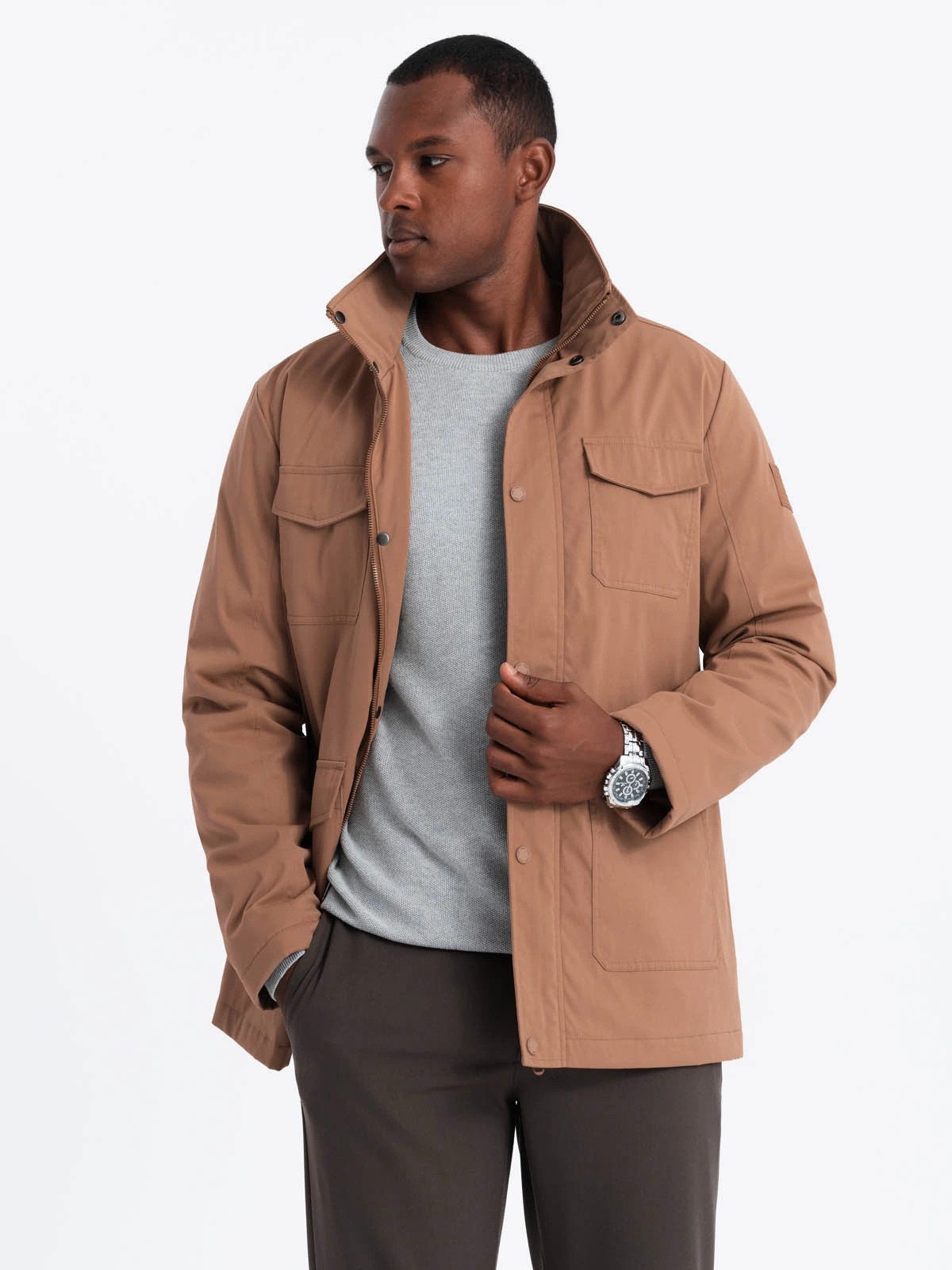 Langjacke Leichte Herrenjacke mit Stehkragen und Taschen