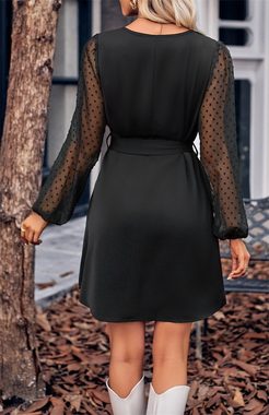 AFAZ New Trading UG Tüllkleid Modisches und lässiges einfarbiges Kleid mit V-Ausschnitt und Taille Damen kleid V-Ausschnitt A-Linien Freizeitkleider Cocktailkleid