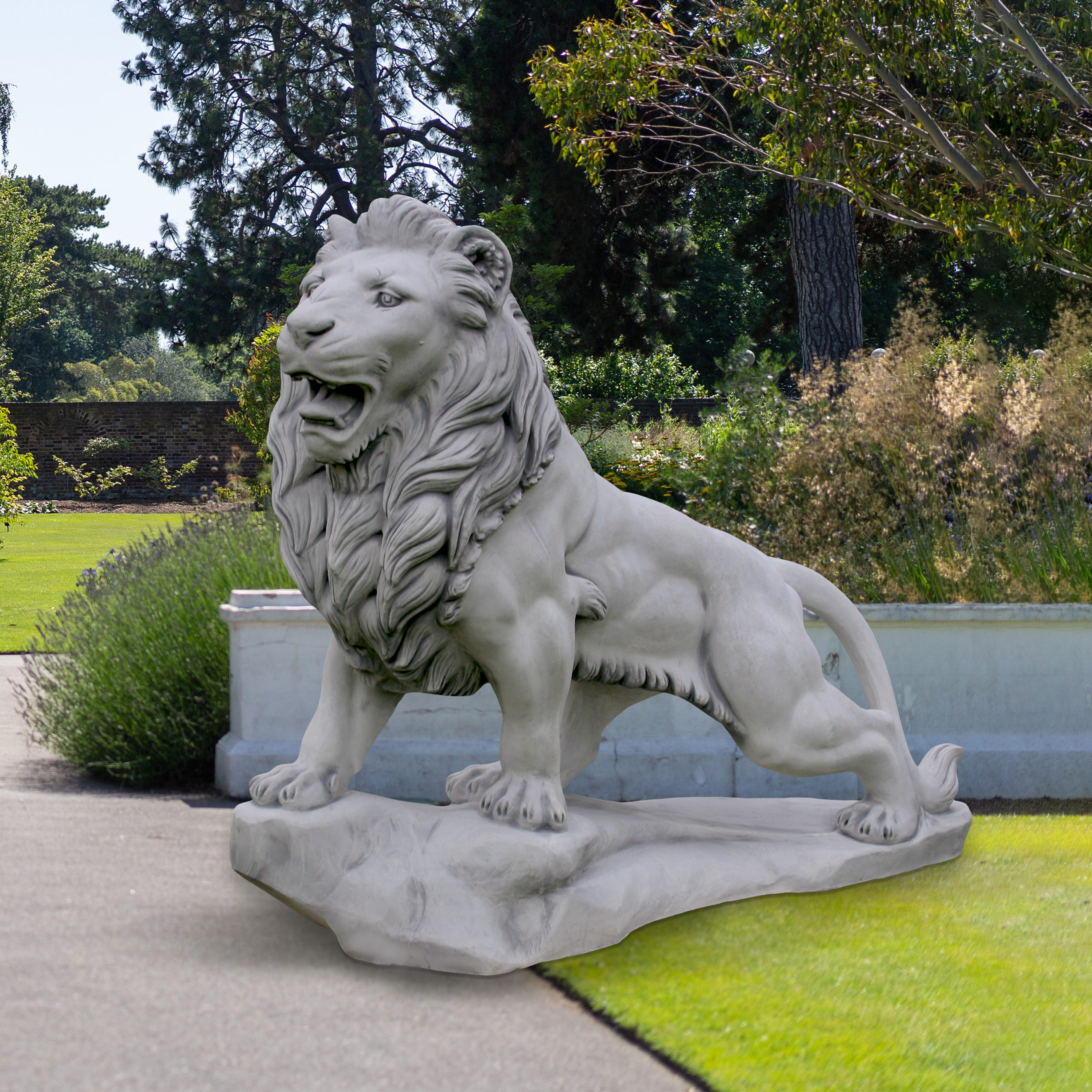 gartendekoparadies.de Gartenfigur Große Löwen Statuen Leo Links, Steinfiguren, H. 150 cm, 950 kg, Frostsicher