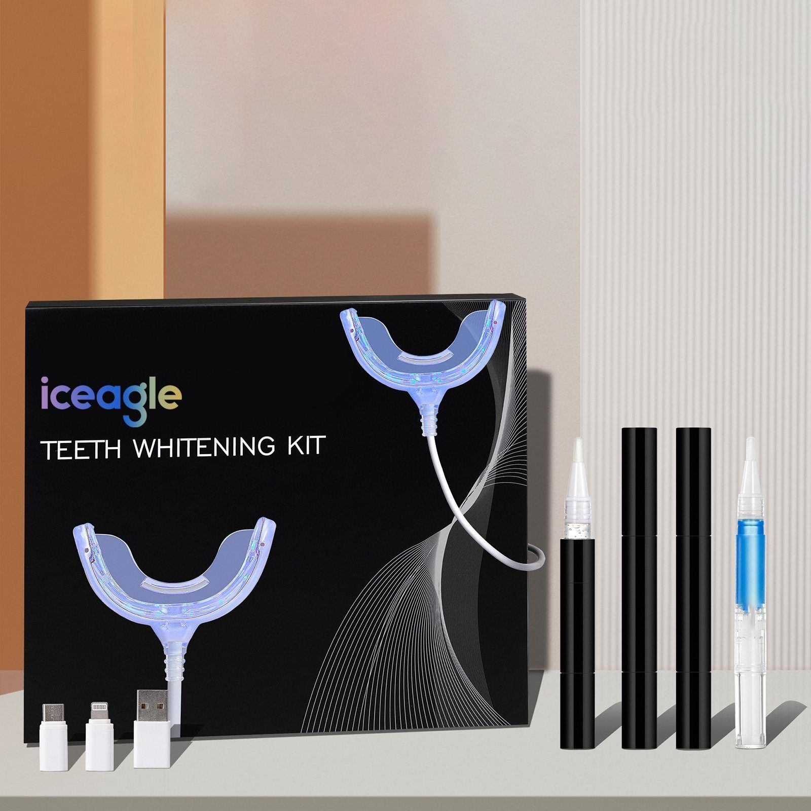 iceagle Zahnbleaching-Kit Elektrische Ultraschall Zahnbürste, 360 Automatische Zahnbürste, Aufsteckbürsten: 1 St., U-förmig