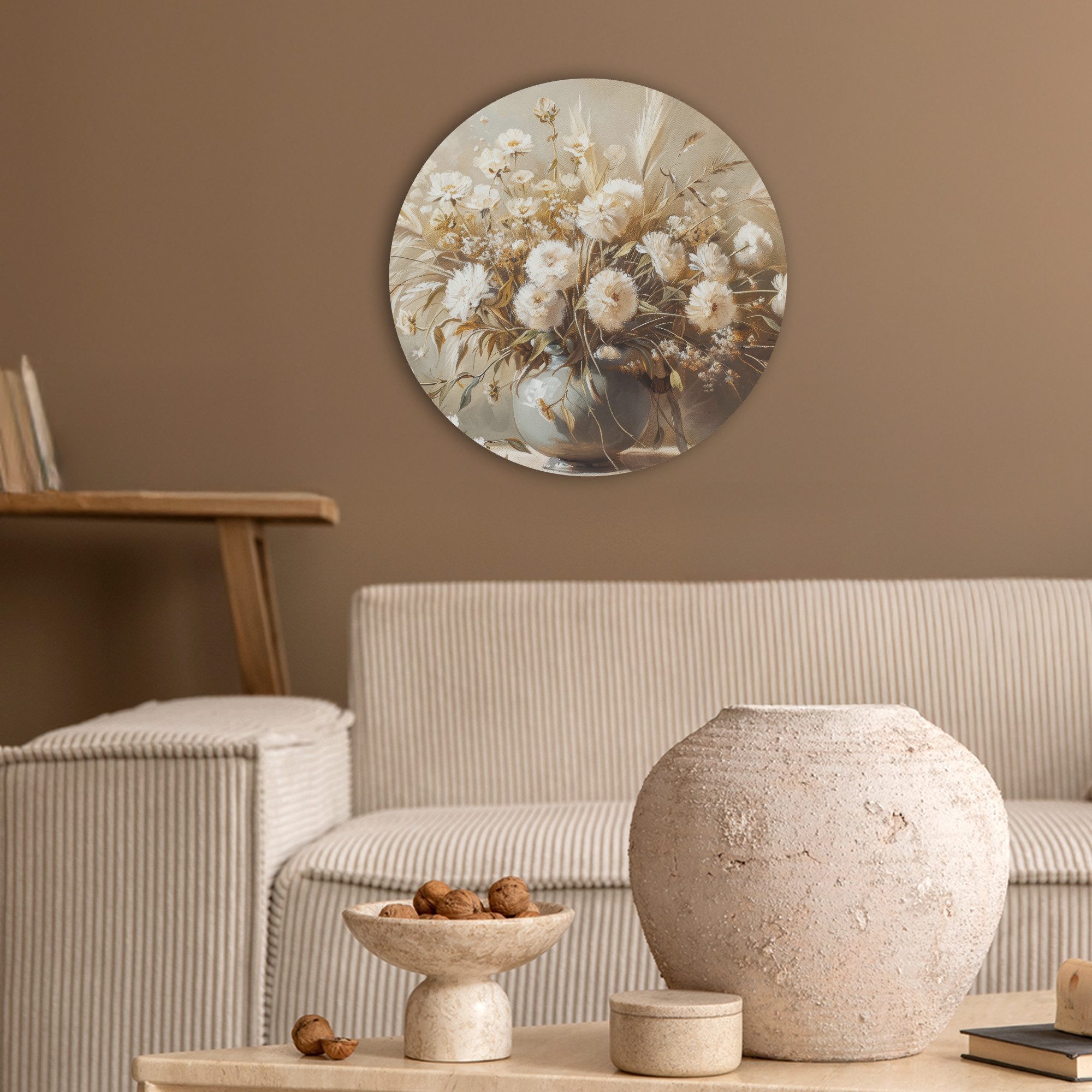 MuchoWow Gemälde Blumen - Vase - Stilleben - Beige, Fotodruck (1 St), Akust günstig online kaufen