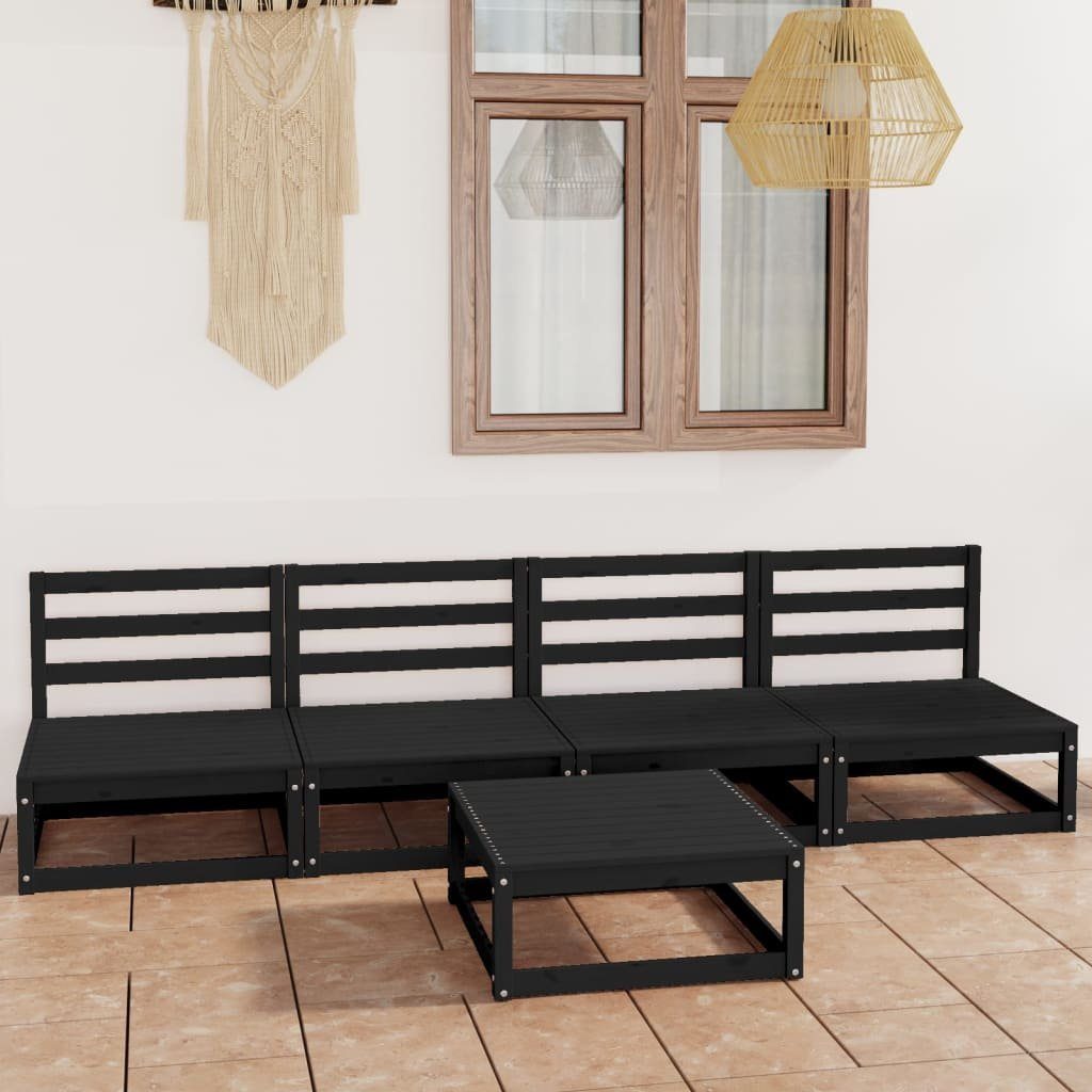 vidaXL Gartenlounge-Set 5-tlg. Garten-Lounge-Set Schwarz (1-tlg) Kiefer, Massivholz