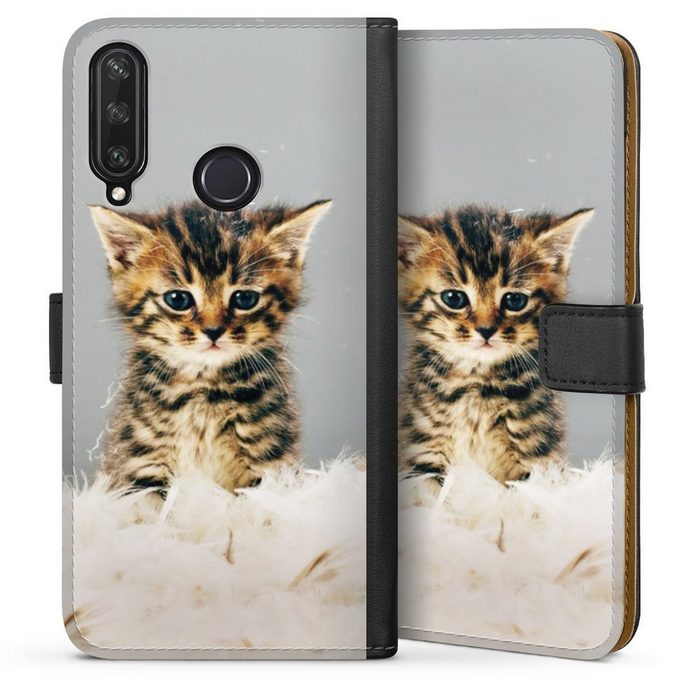 DeinDesign Handyhülle Katze Haustier Feder Kitty Huawei Y6p Hülle Handy Flip Case Wallet Cover Handytasche Leder