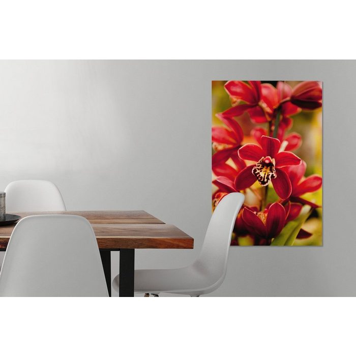 OneMillionCanvasses® Leinwandbild Rote Orchideen mit verblasstem Hintergrund (1 St) Leinwand Bilder für Wohnzimmer Schlafzimmer SY12600