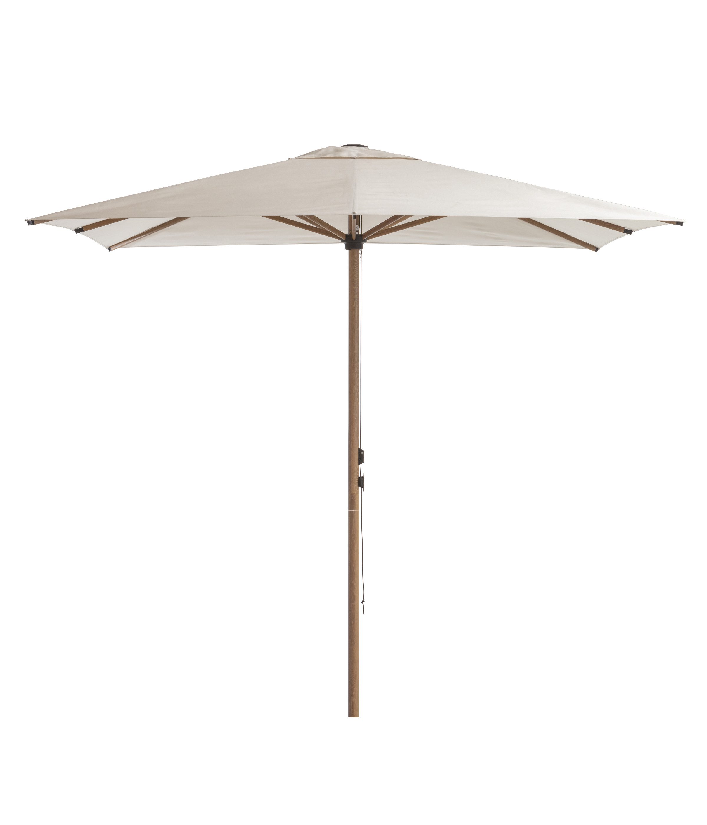 Dehner Sonnenschirm Santorini mit Seilzugsystem, Ø 250 cm, Höhe 235 cm, beige / braun, langlebig, pulverbeschichtetes Aluminium in moderner Holzoptik