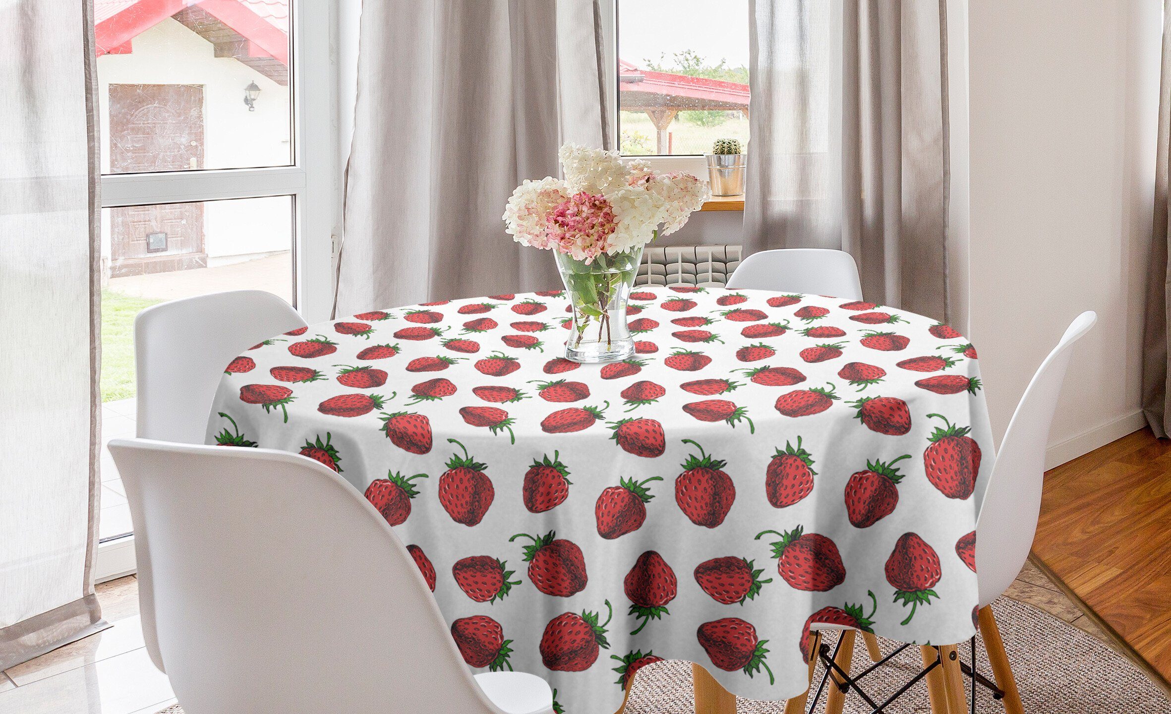 Abakuhaus Tischdecke Kreis Tischdecke Abdeckung für Esszimmer Küche Dekoration, Rot und Grün Frische Früchte