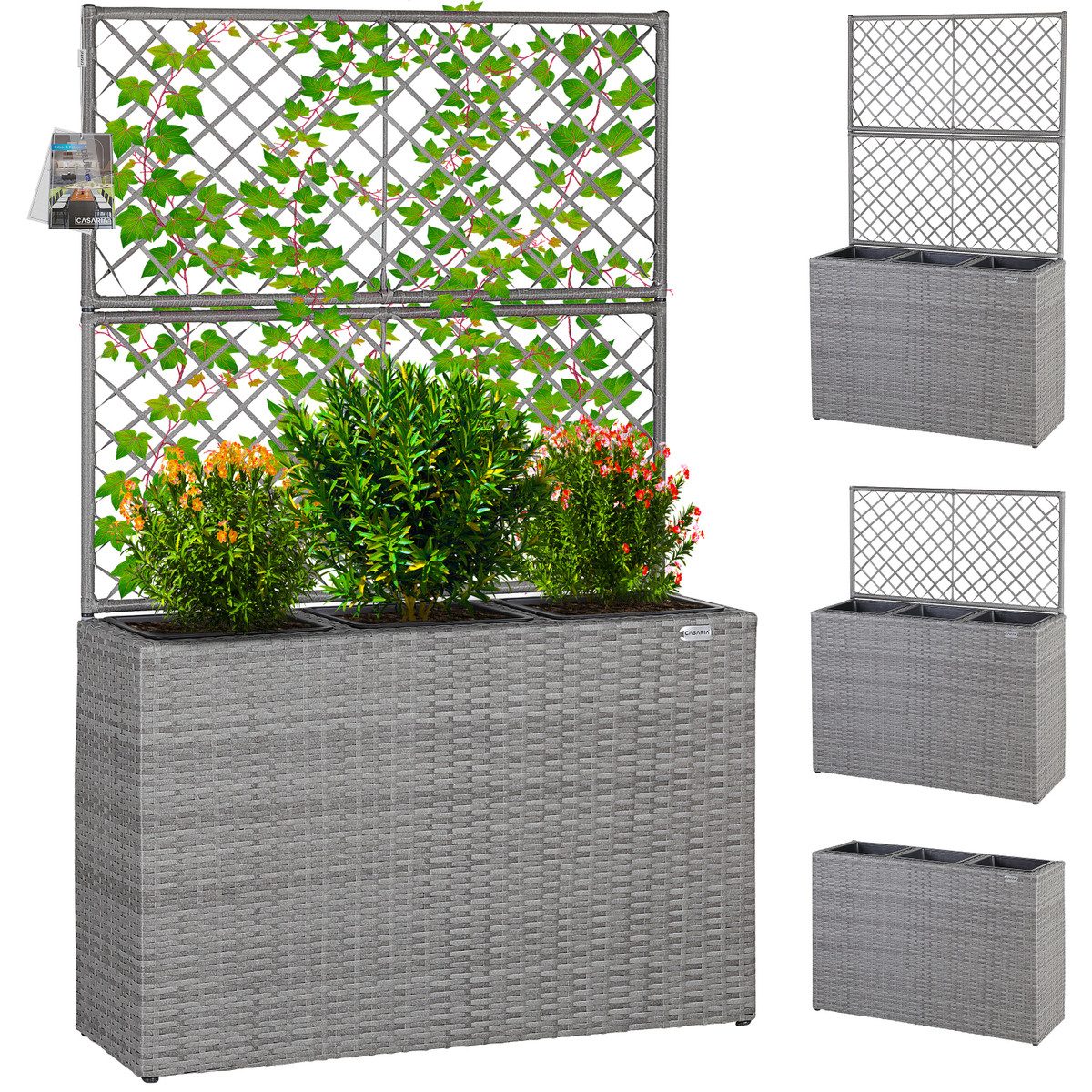 Casaria Blumenkasten, Blumenkasten Rankgitter 3 Innentöpfe Polyrattangeflec günstig online kaufen