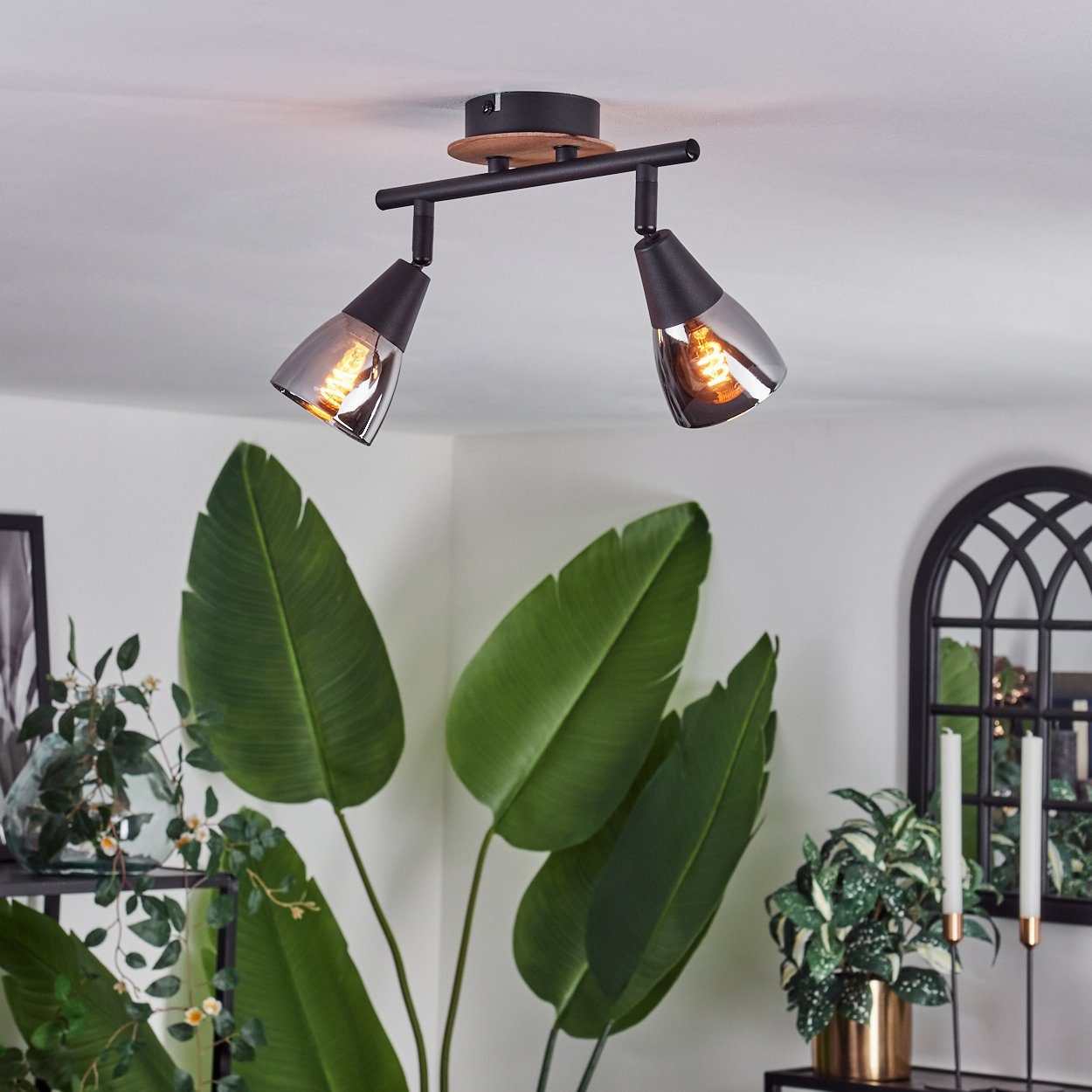 hofstein Deckenleuchte moderne Deckenlampe aus Metall/Holz/Glas in Schwarz/ günstig online kaufen