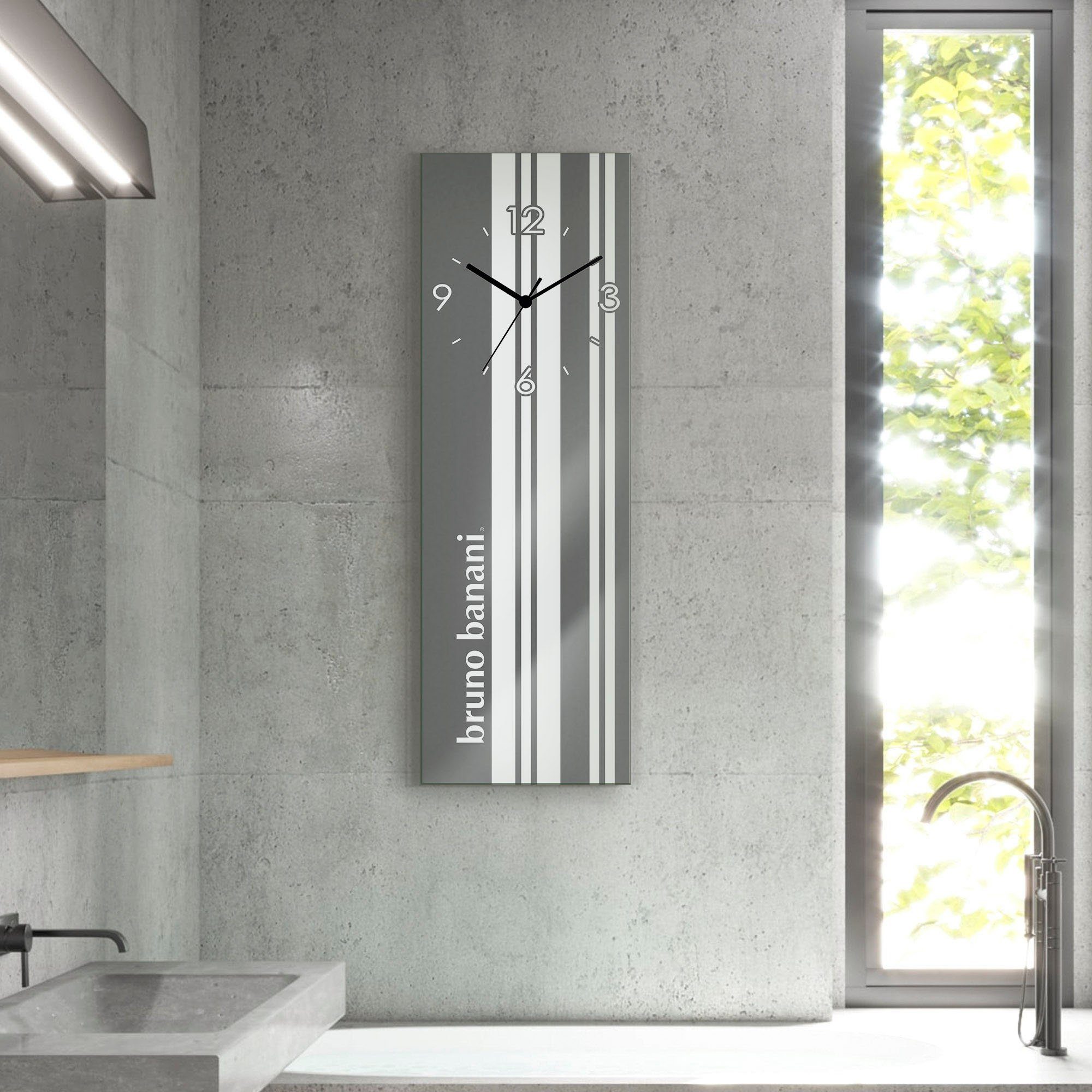 Bruno Banani Wanduhr Stripes auf Glas (wahlweise mit Quarz- oder Funkuhrwerk, lautlos ohne Tickgeräusche)