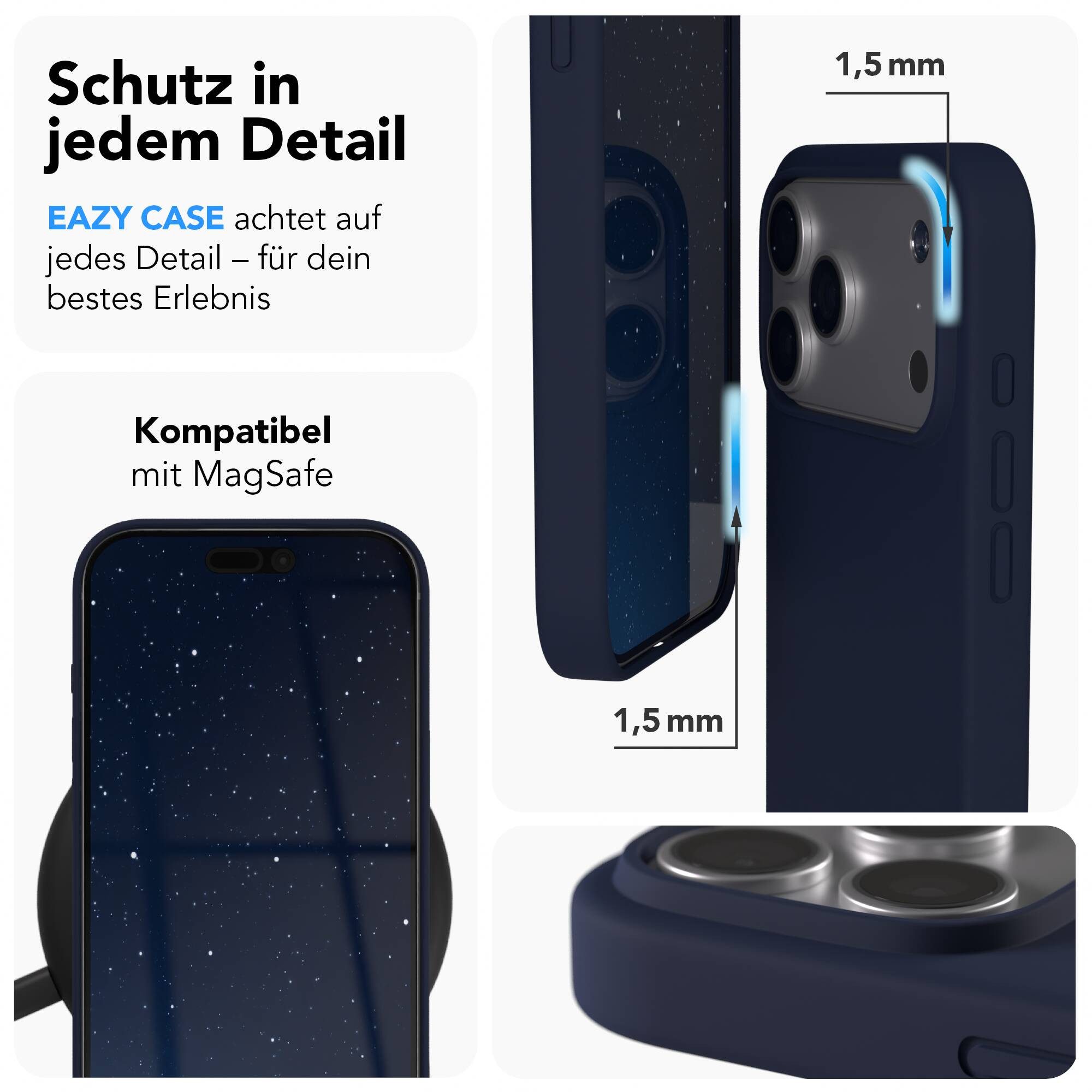 EAZY CASE Handyhülle für Apple iPhone 17 Pro Max Hülle Silikon 6,9 Zoll, Bumper Case MagSafe Matt Slimcover Silikonschutzhülle elastisch Blau – Bild 3 von 5