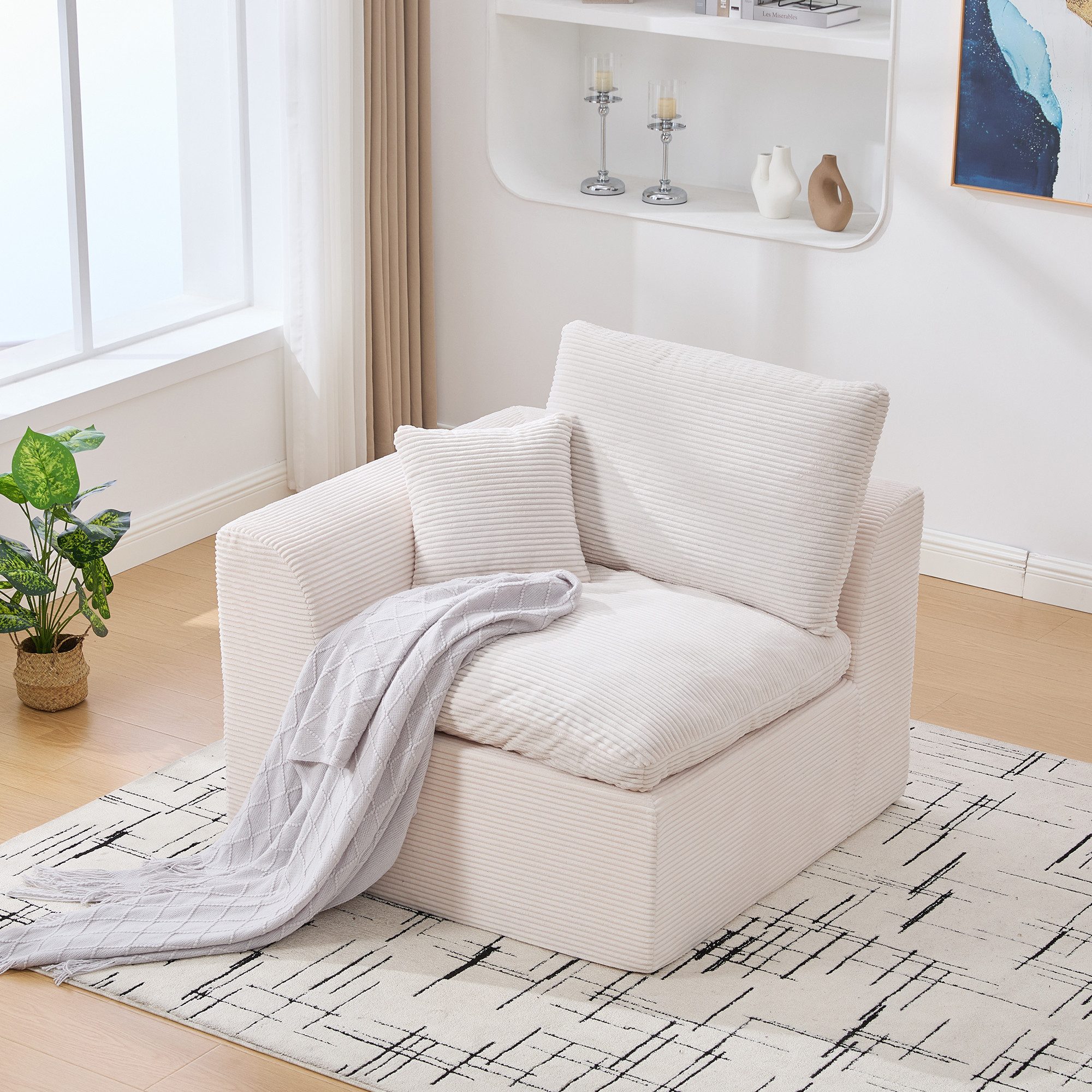 KLAM HOME Sessel Moderner Cord Sessel Einzelsitzer im Nordischen Stil (Dunkelgraues Sofa mit Hochwertigem Bezug), Hoch elastischer Schaumstoff für maximalen Sitzkomfort