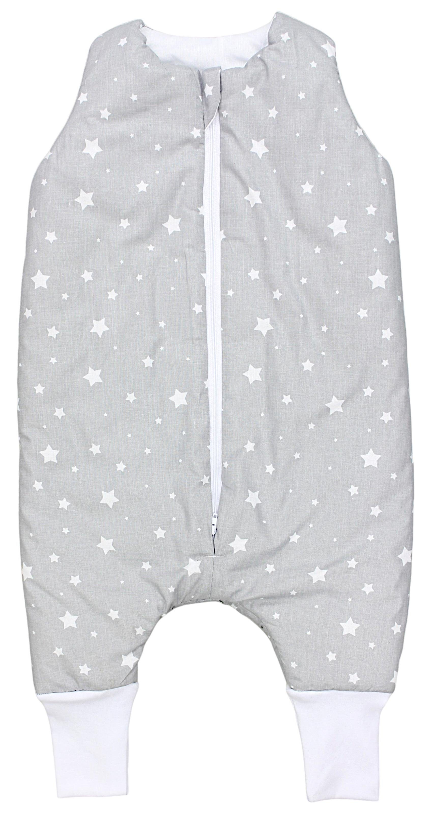 TupTam Babyschlafsack mit Beinen Winterschlafsack OEKO-TEX zertifiziert 2.5 TOG Sterne Weiß / Grau | 