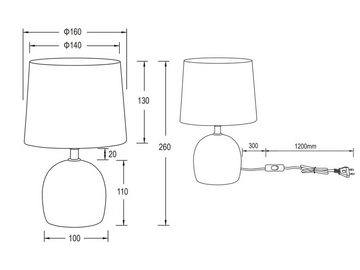 meineWunschleuchte LED Nachttischlampe, LED wechselbar, Warmweiß, kleine skandinavische Landhausstil mit Stoff Lampenschirm Grün H: 26cm