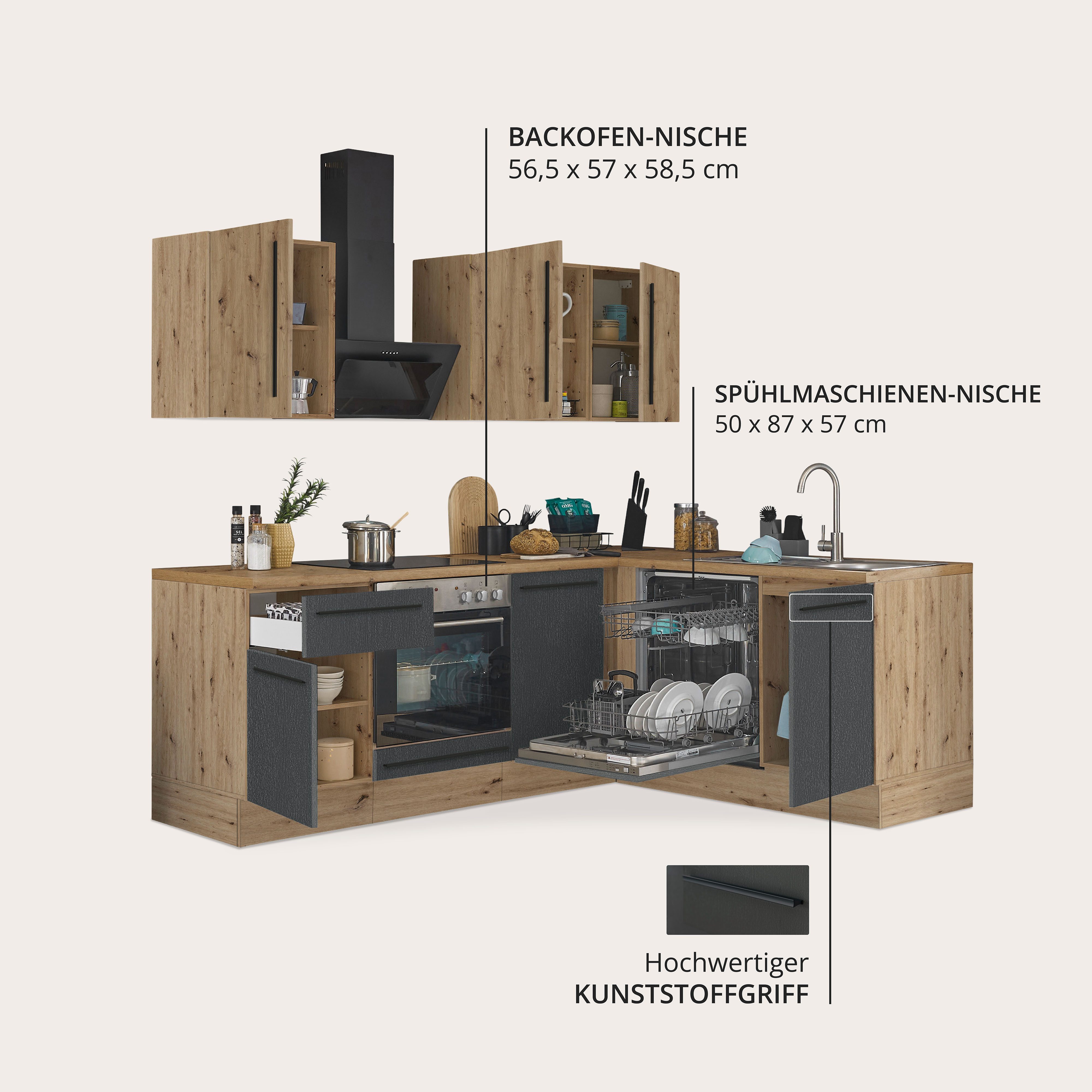 KOCHSTATION Winkelküche Florida, Stellbreite 220x175 cm, wahlweise mit E-Geräten, mit Softclose für Türen und Schubkästen