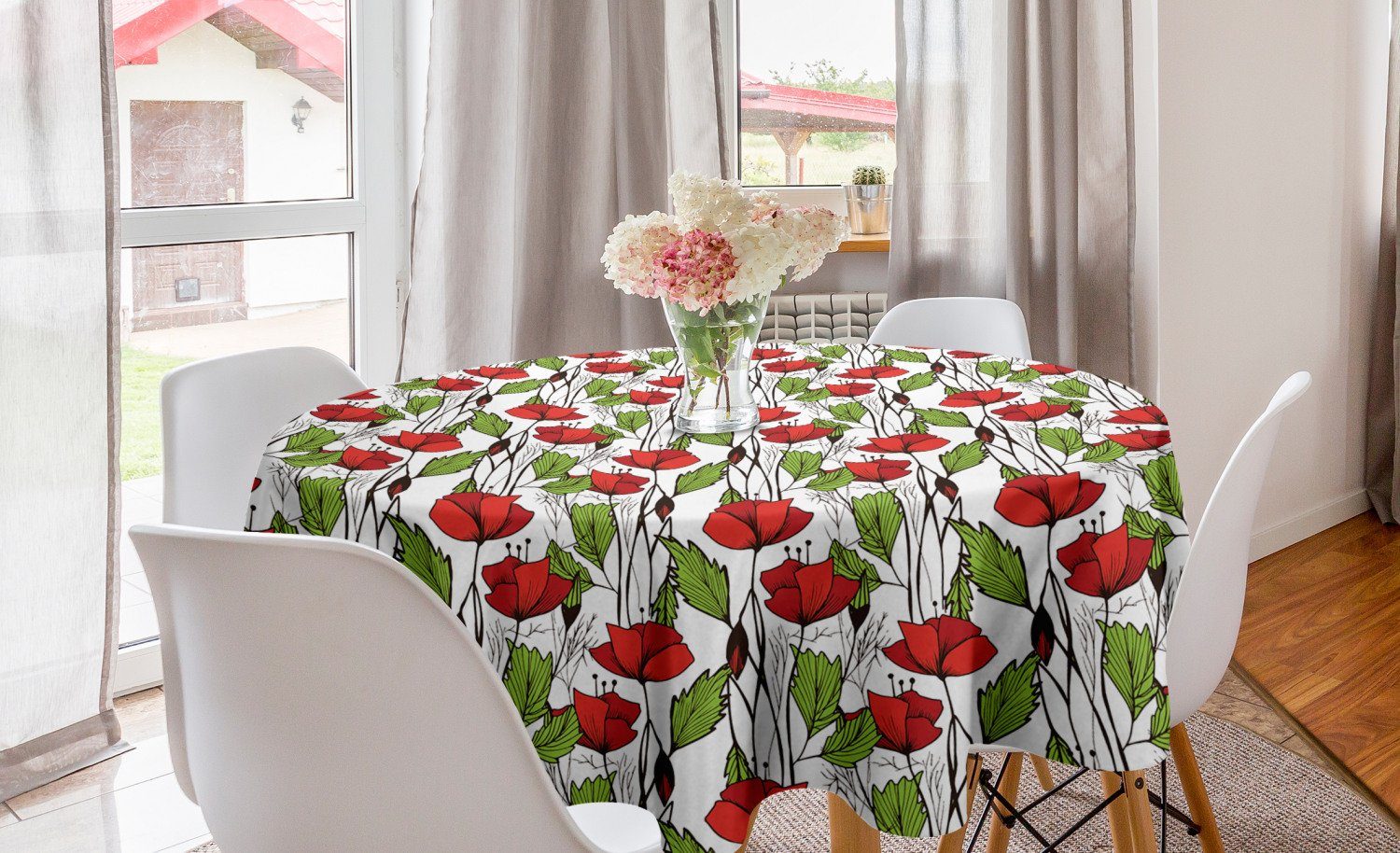 Tischdecke Blumen Abakuhaus Küche Mohnblumen Dekoration, Kreis Nahaufnahme Abdeckung der Ansicht für Esszimmer Tischdecke