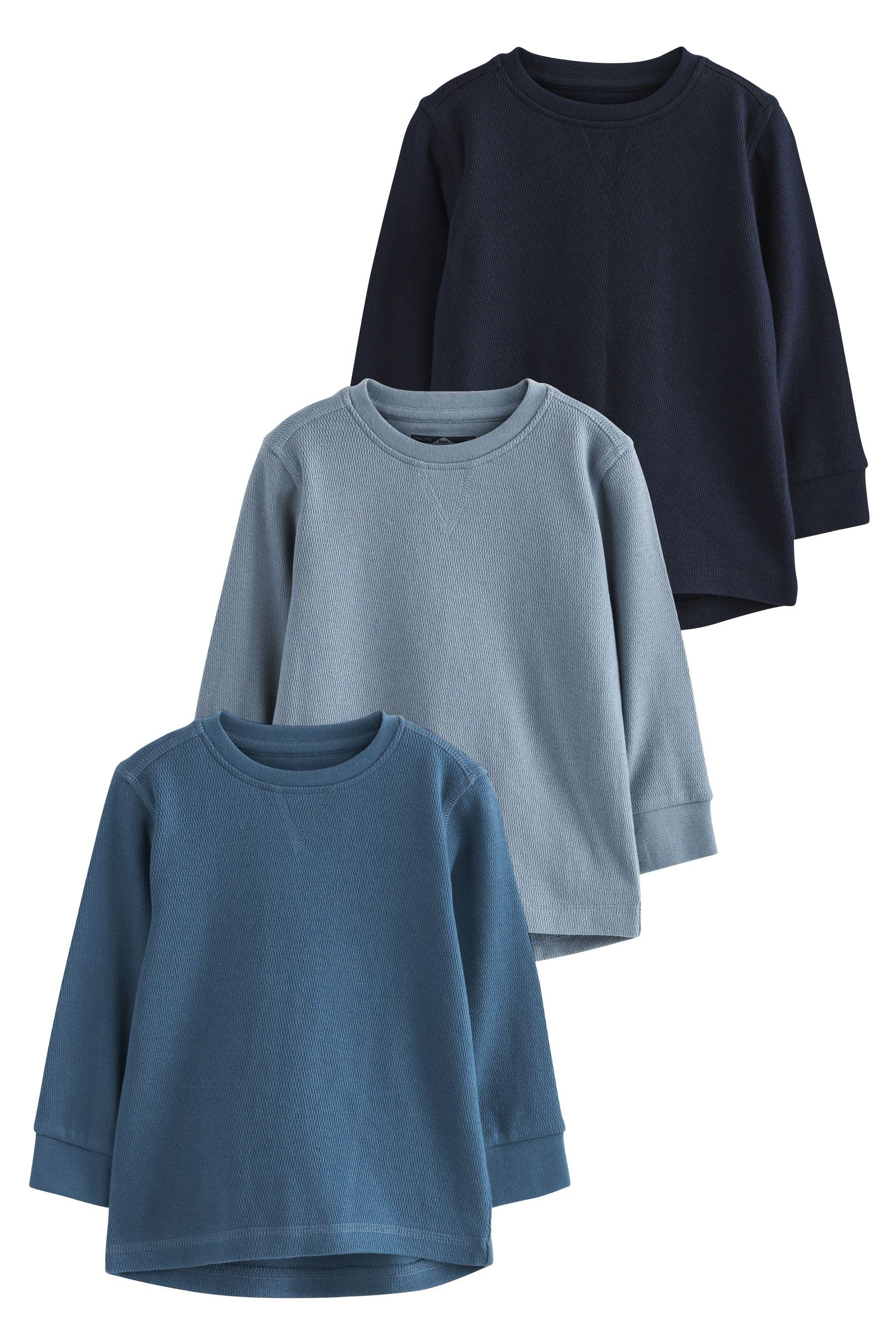 Next Langarmhemd Langärmlige, strukturierte Shirts, 3er-Pack günstig online kaufen