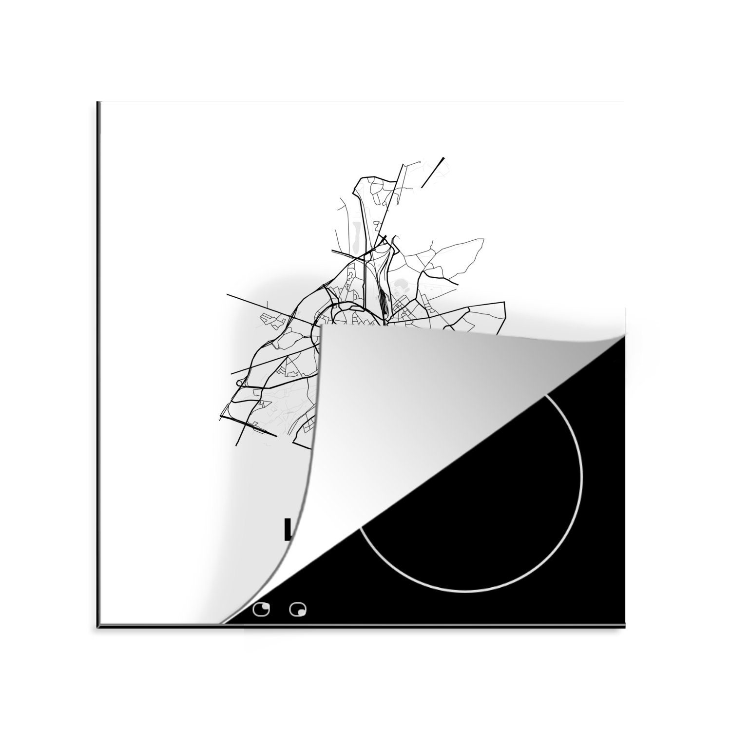 küche cm, für Schwarz Herdblende-/Abdeckplatte Grundriss, Karte Arbeitsplatte MuchoWow Ceranfeldabdeckung, tlg), - Leuven Vinyl, (1 - - Stadtplan - 78x78 und Belgien - weiß