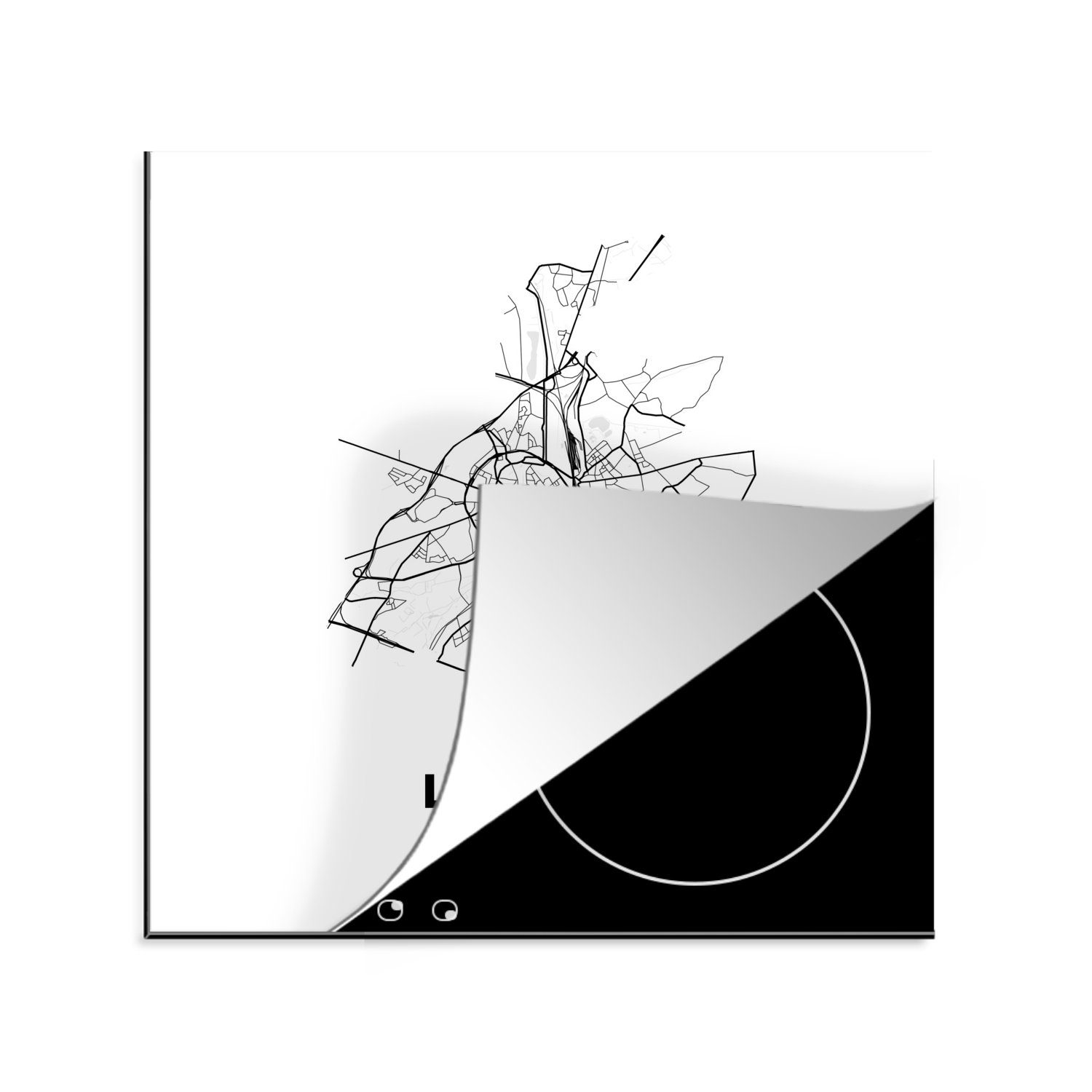 MuchoWow Herdblende-/Abdeckplatte Belgien - Leuven - Stadtplan - Karte - Schwarz und weiß - Grundriss, Vinyl, (1 tlg), 78x78 cm, Ceranfeldabdeckung, Arbeitsplatte für küche
