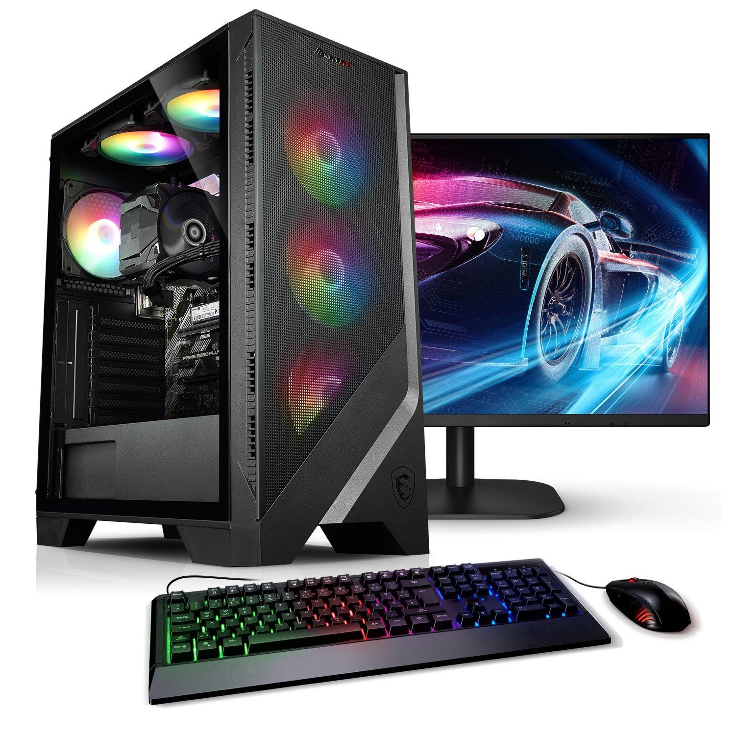Kiebel Online Gamer PC-Komplettsystem (24", AMD Ryzen 5 AMD Ryzen 5 4600G, Radeon Vega, 8 GB RAM, 1000 GB SSD, RGB-Beleuchtung)