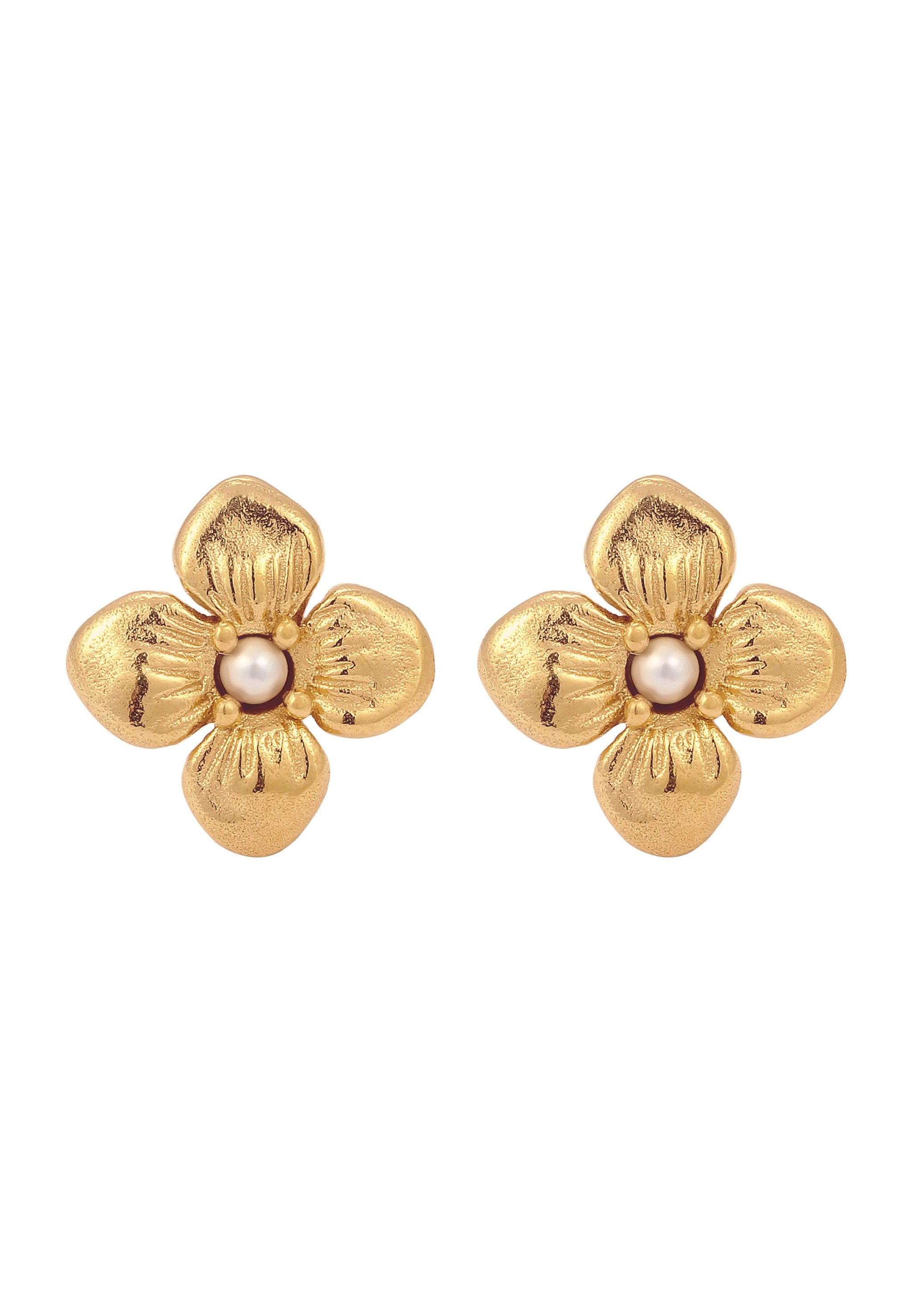 Elli Perlenohrringe Ohrstecker Blume Synthetische Perle Weiß 925 Sterling Silber