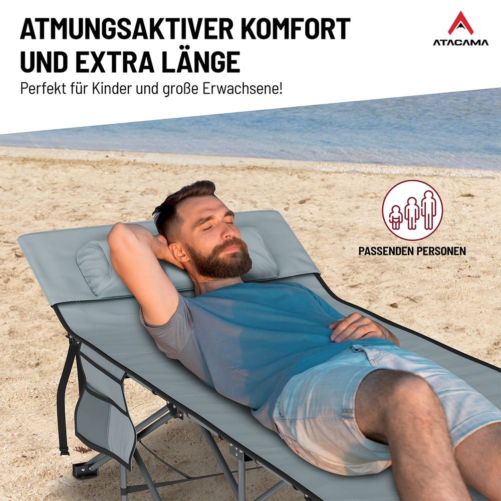 Atacama Feldbett klappbar leicht aufzubauen, Campingliege Outdoor-Abenteuer Karpfenliege Feldbett Campingbett komfortabel