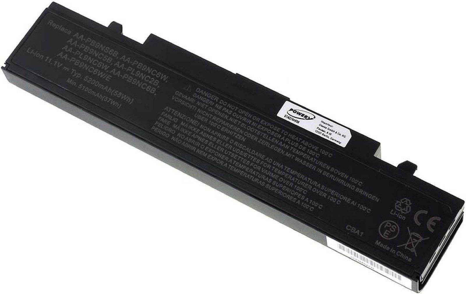 Powery Akku für Samsung Typ AA-PB9NC6B (11.1 Laptop-Akku Schwarz 5200 mAh V)
