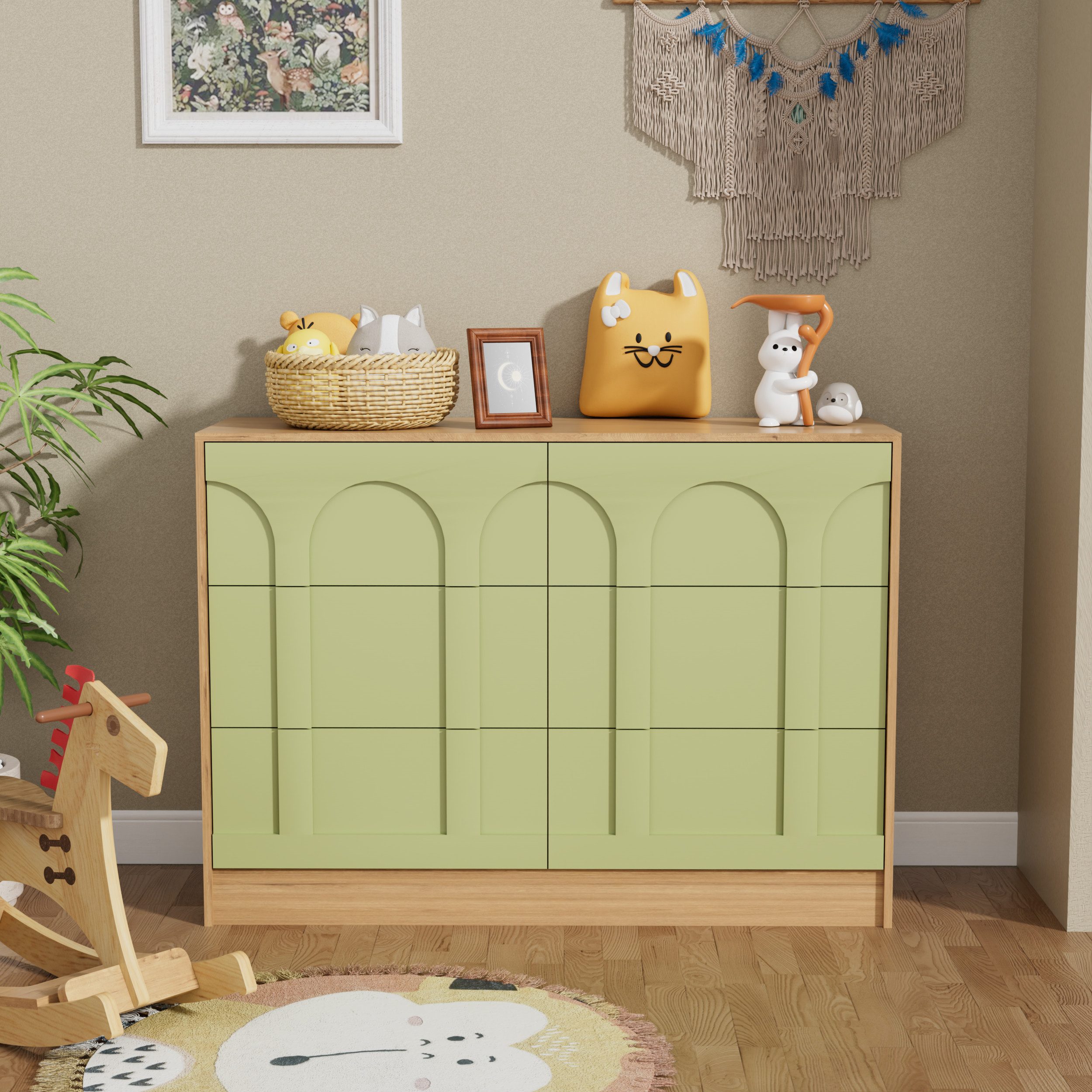 UEV Kommode mit 6 Schubladen, Highboard Schubladenschrank für Wohnzimmer (Highboard, Sideboard mit Schubladen, Schmal kommode, 100 x 34 x 72 cm Mehrzweckschrank), TV Board Schrank Aufbewahrungsschrank