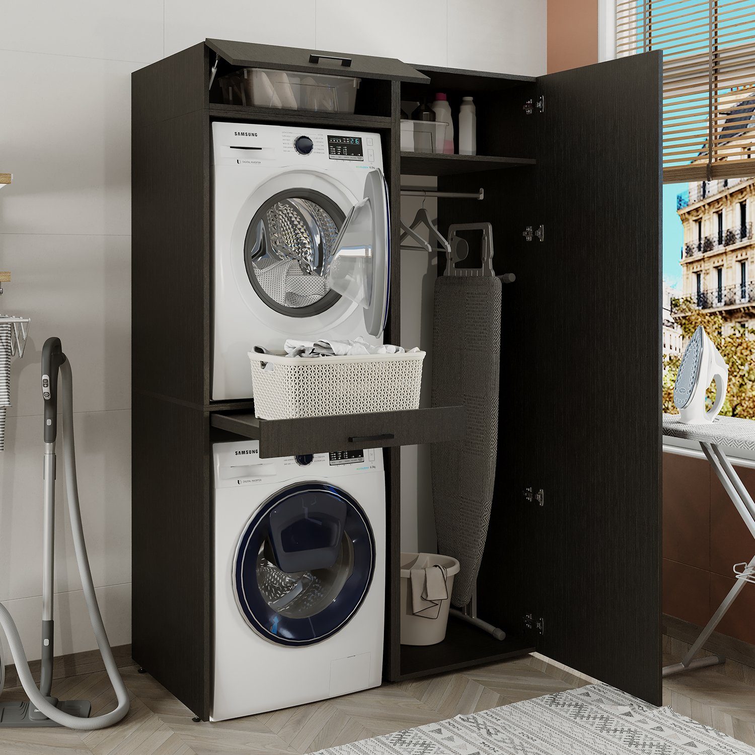 und Waschmaschine Waschmaschinenumbauschrank Trockner für (Waschmaschinenschrank Überbauschrank) weiß Roomart | weiß