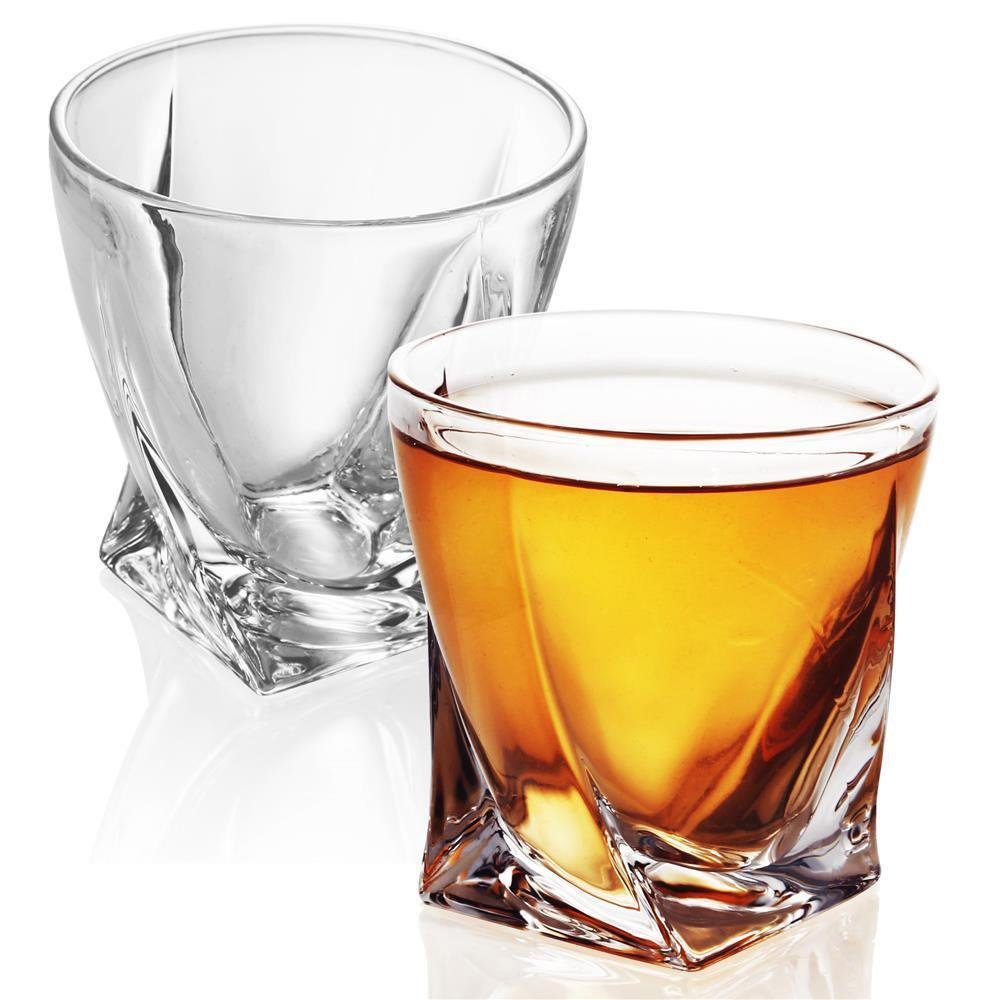 Intirilife Whiskyglas, Glas, 2x Whisky Glas in KRISTALL KLAR 'TWISTED' -  Old Fashioned Whiskey Kristallglas