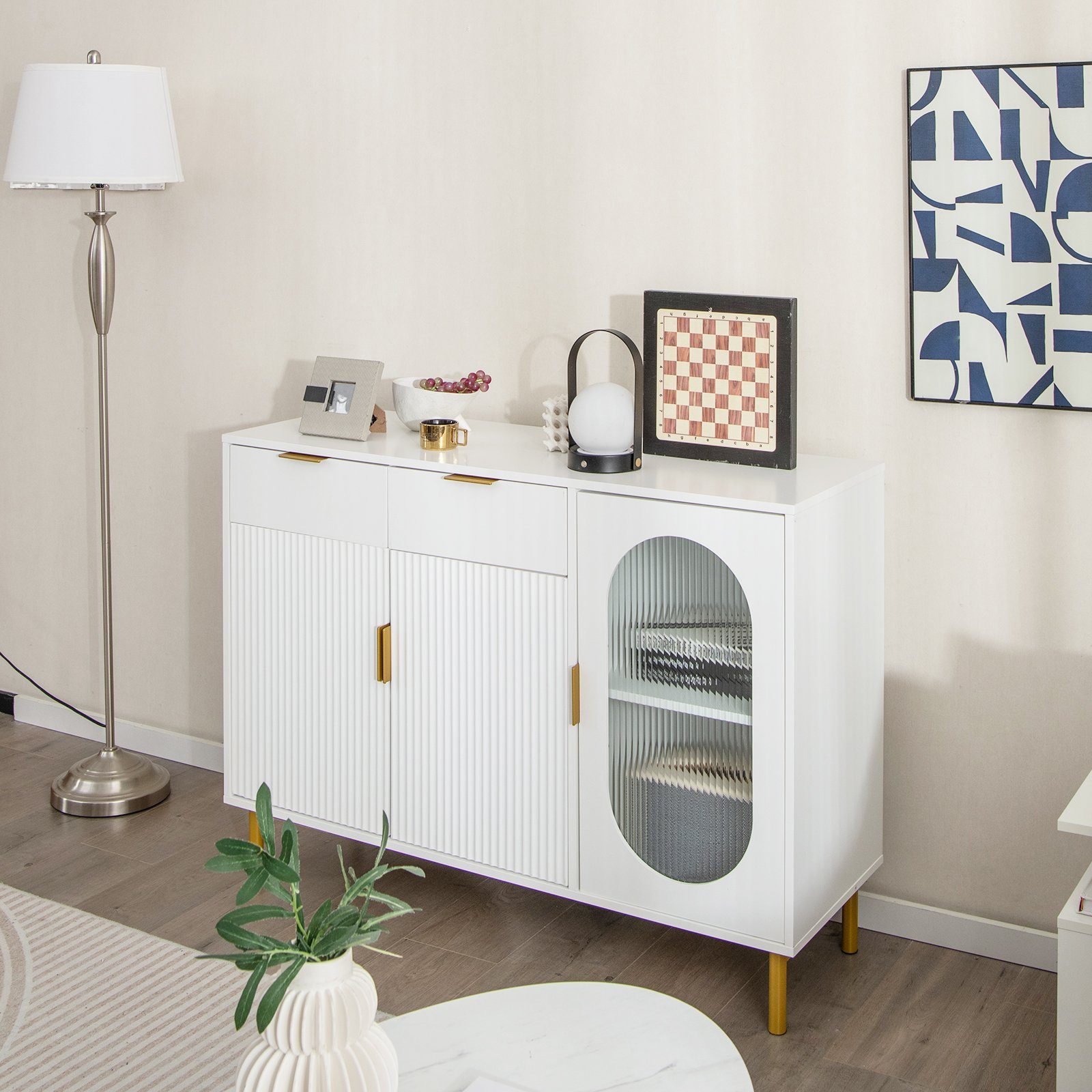 COSTWAY Küchenbuffet mit Arbeitsplatte, Schubladen & Schrank, Weiß, Holz günstig online kaufen