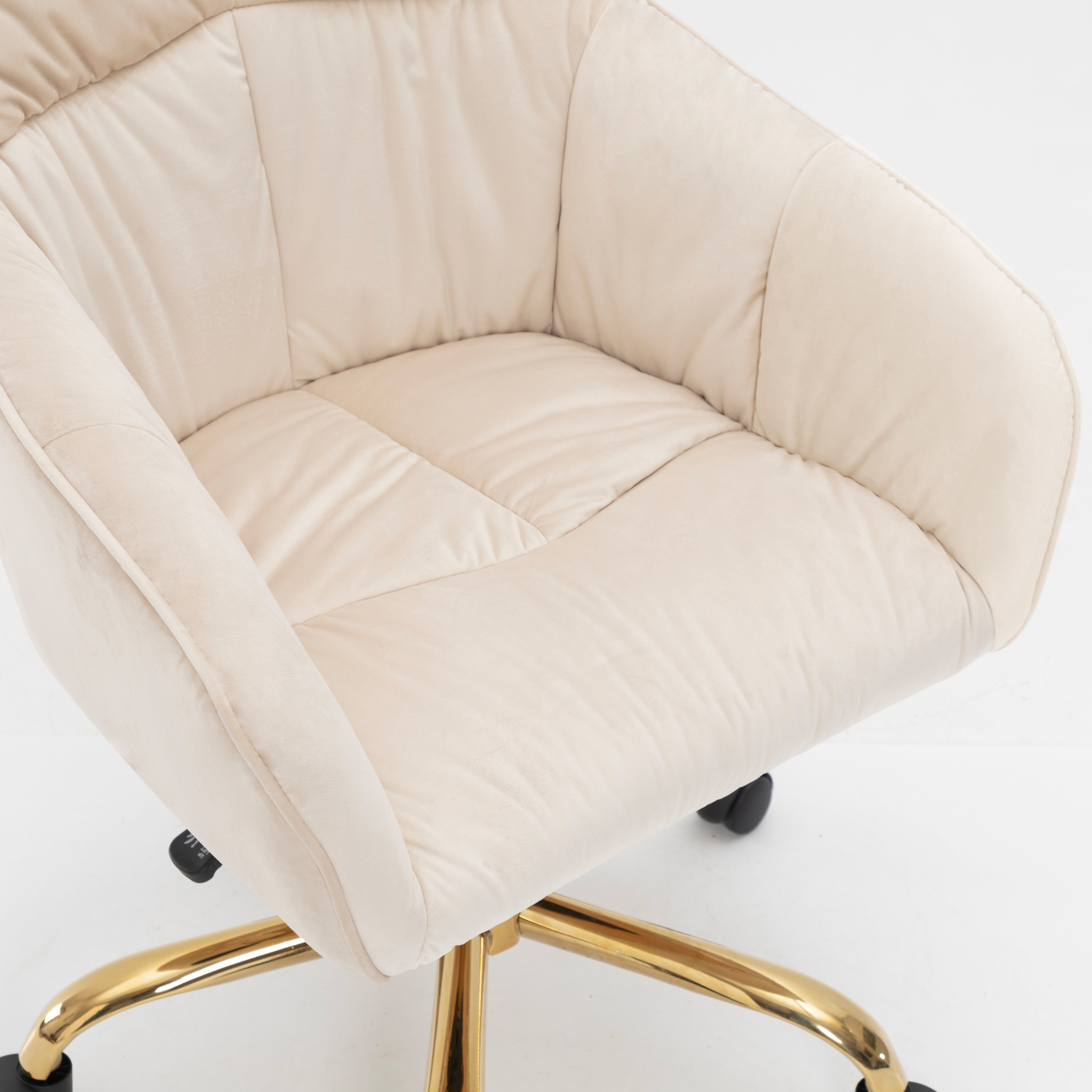 St), (1 höhenverstellbar beige Metallbeine,360° mit Samt, | 44×55×91cm goldene aus Bürostuhl Beine Drehstuhl Ulife drehbar,