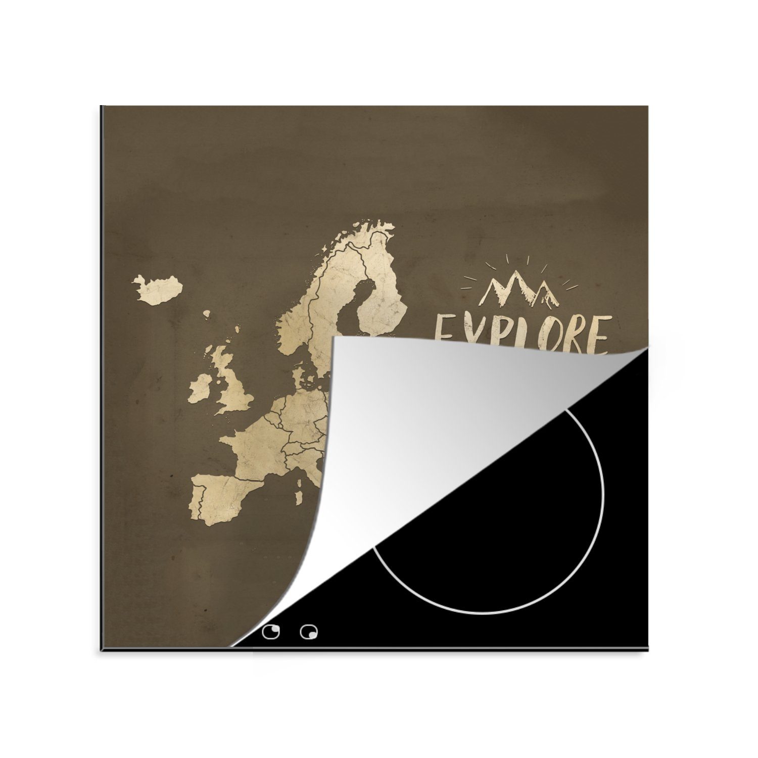 MuchoWow Herdblende-/Abdeckplatte Karten - Europa - Braun - Vintage, Vinyl, (1 tlg), 78x78 cm, Ceranfeldabdeckung, Arbeitsplatte für küche | Herdabdeckplatten