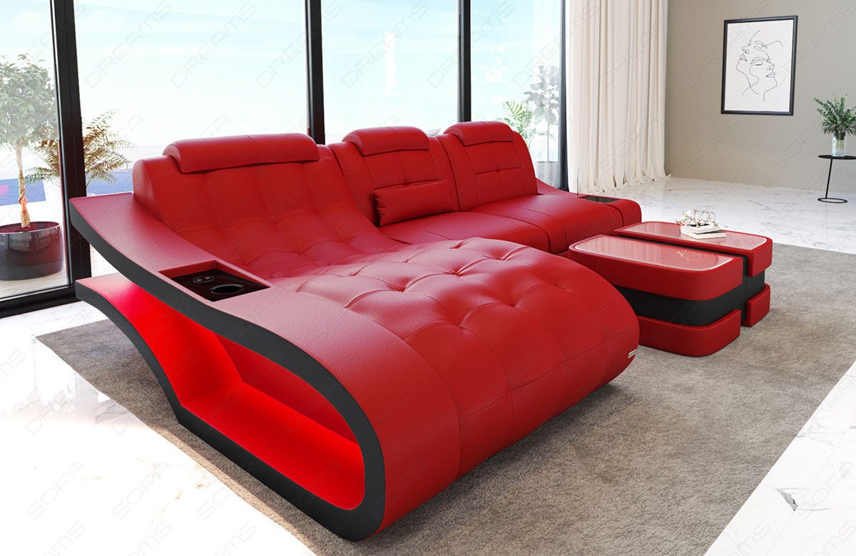 Sofa Dreams Ecksofa Mini Ledersofa Elegante, Designersofa, Sofa mit Licht und USB