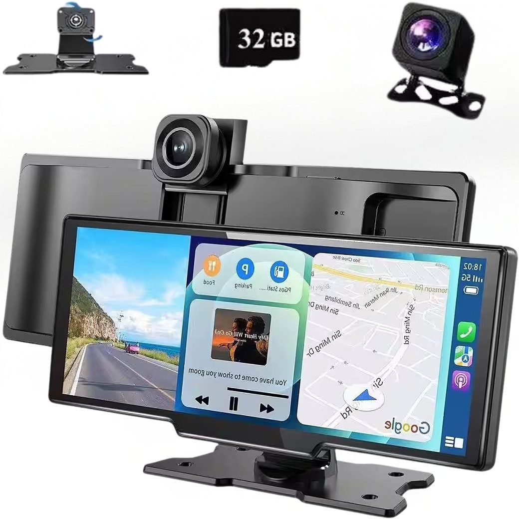 Goldstern-Tech Dashcam (Bluetooth, WLAN (Wi-Fi), 10,26 Zoll Car-Multimedia-Display mit Dual-Dashcam & CarPlay)