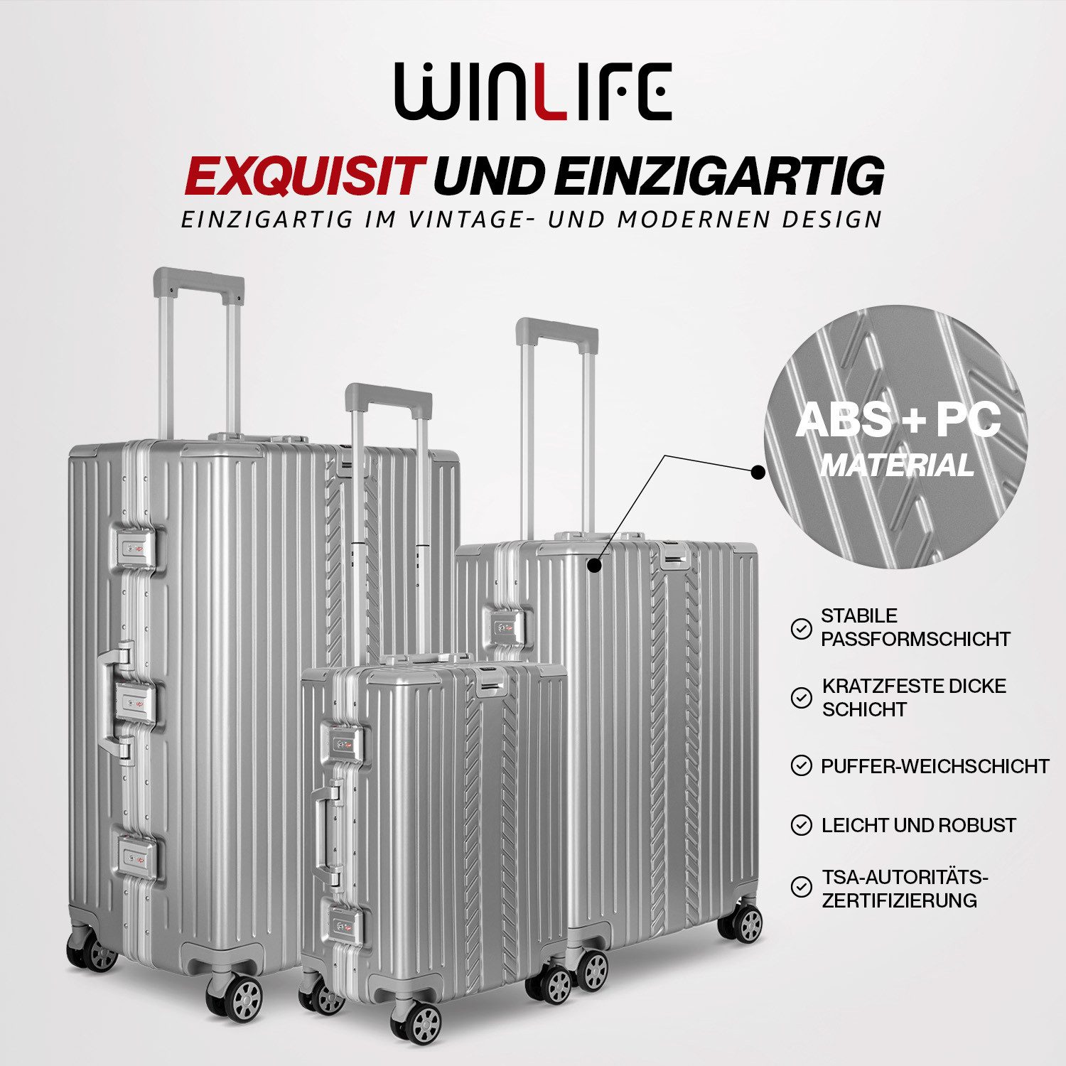 WINLIFE Trolley Hartschalen-Koffer Alu-Rahmen Silber Trolley M, L, XL + Nac günstig online kaufen