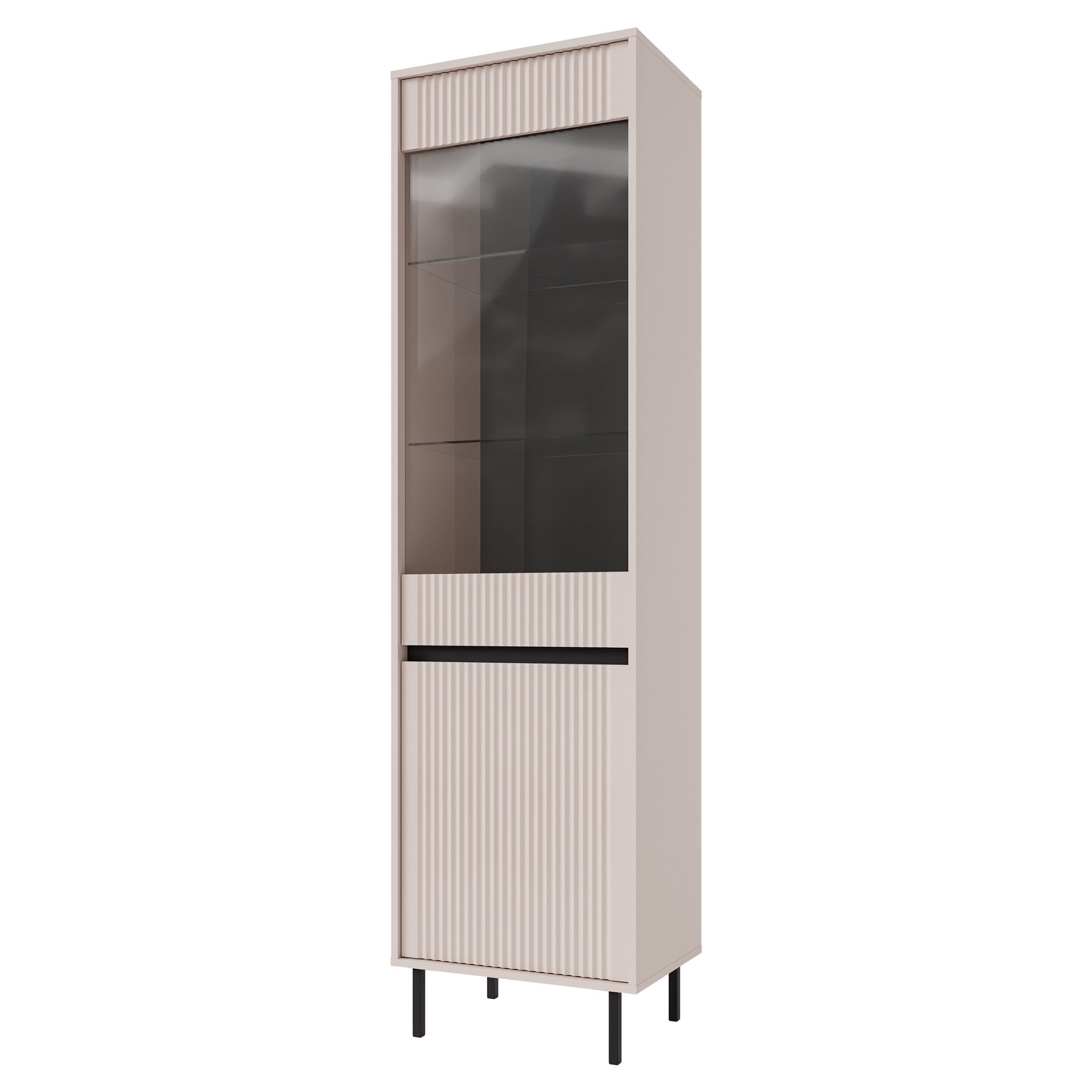Masseno Glasvitrine Vitrinenschrank OSTIA 205 x 55,8 cm gelb