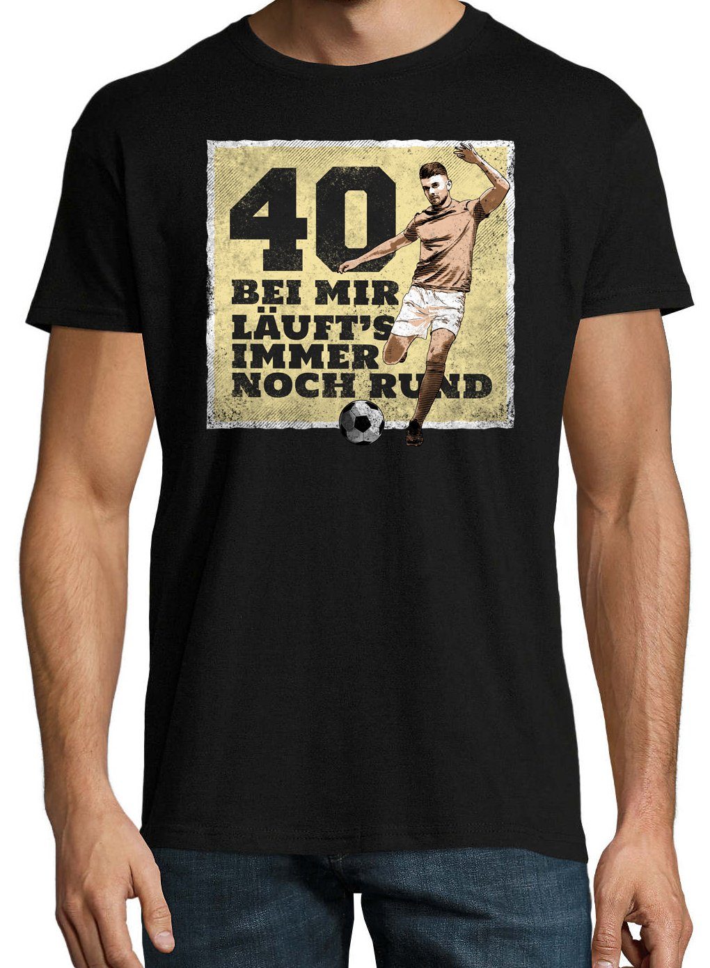 Frontprint T-Shirt mit Immer Designz "40 Noch Es Und Rund" Schwarz Herren Läuft Shirt trendigem Youth